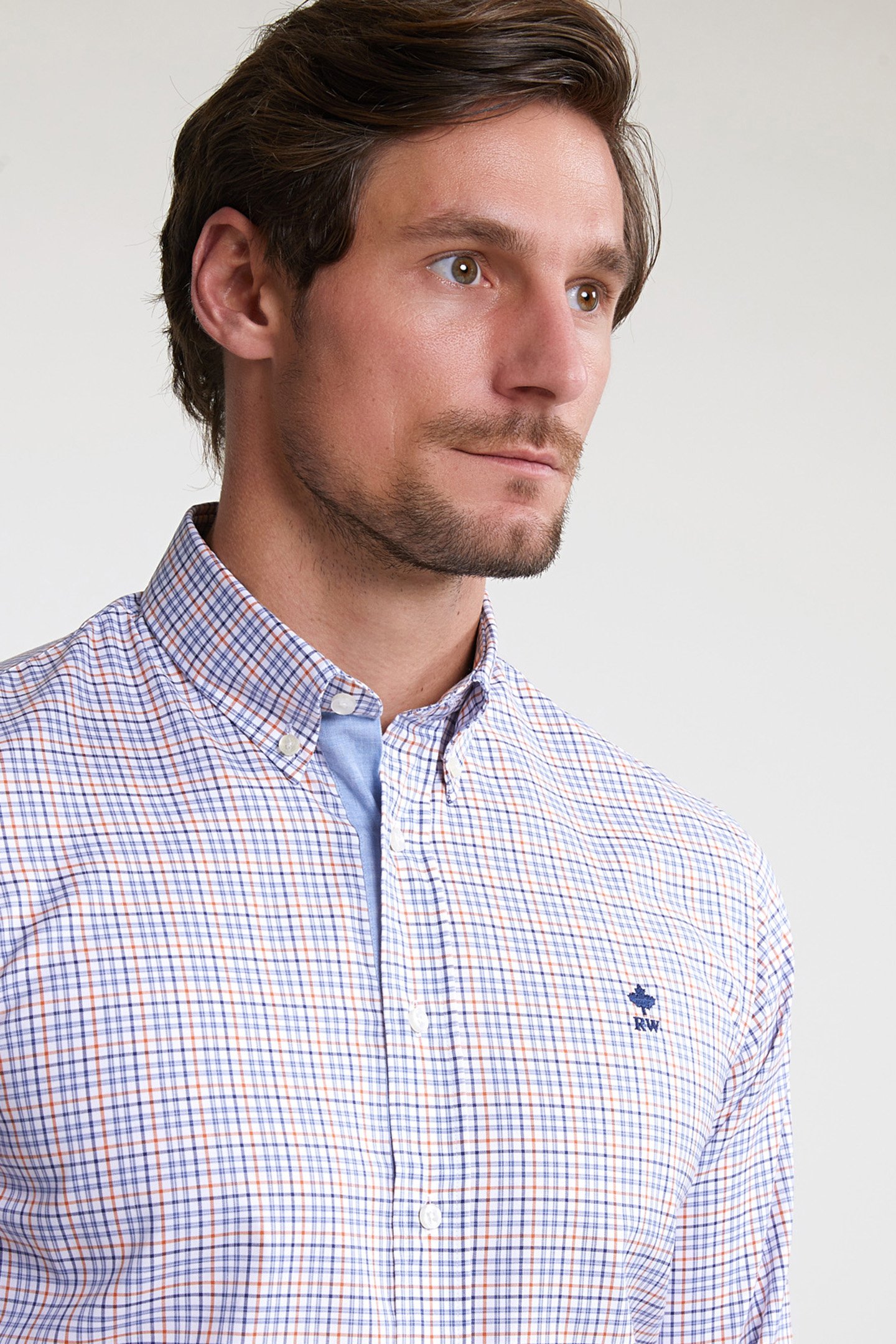 CUSTOM FIT CHECKED SHIRT BLUE/ORANGE 4