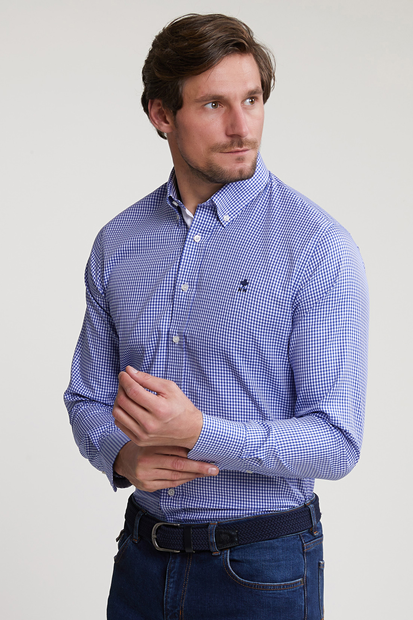 CUSTOM FIT CHECKED SHIRT BLUE/WHITE 1
