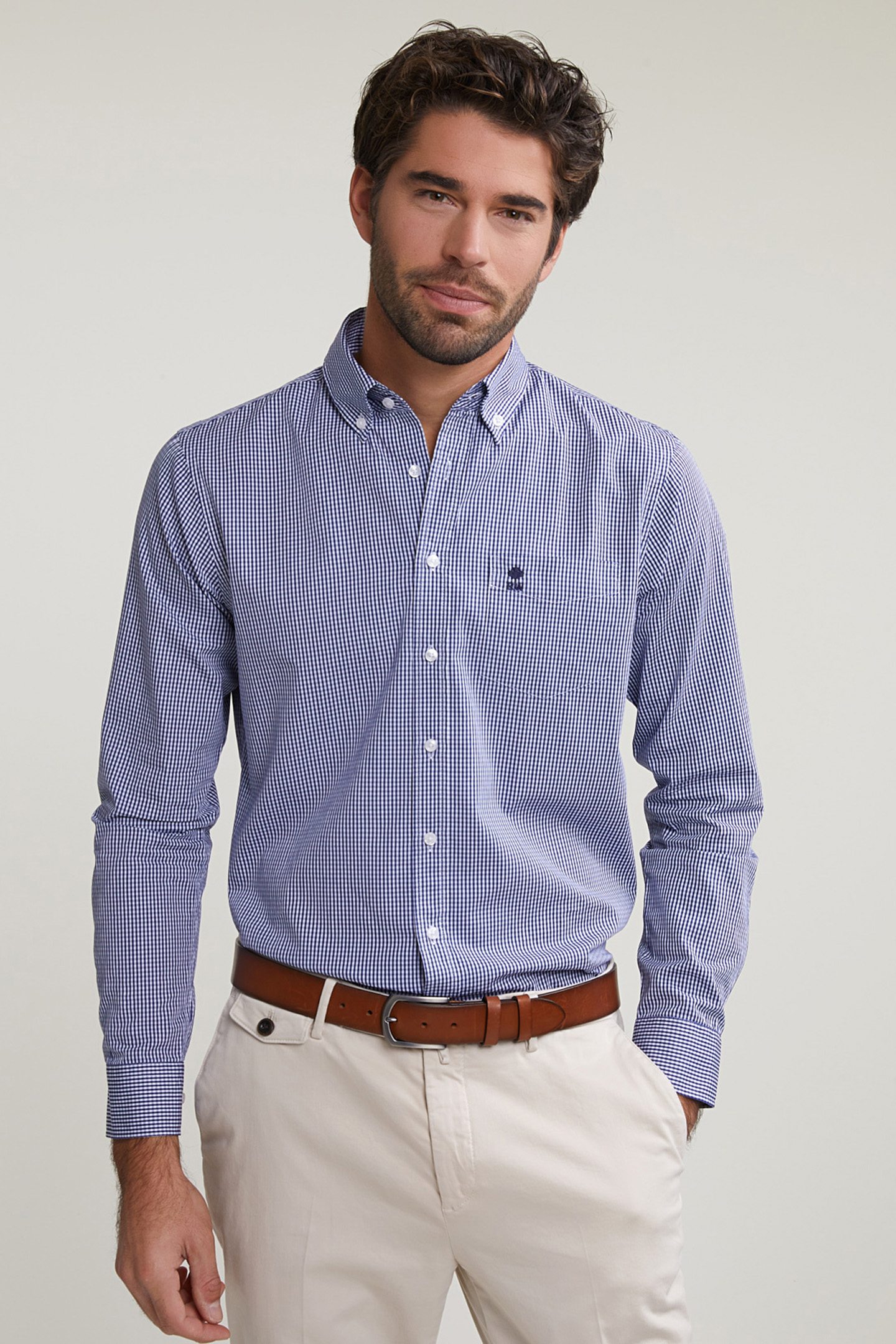 SLIM FIT CHECKED SHIRT WITH POCKET BLUE/WHITE 1
