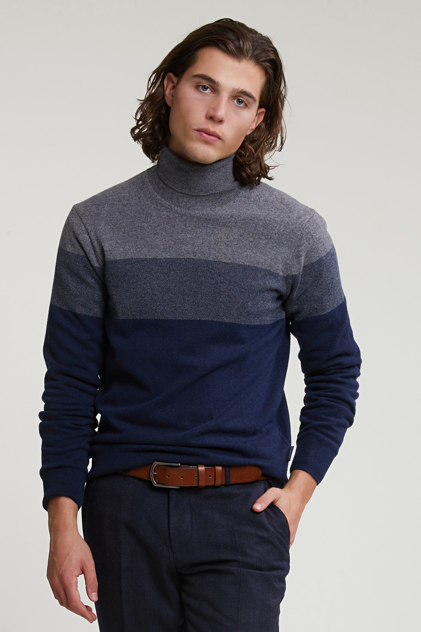 CUSTOM FIT WOOL-CASHMERE ROLL NECK SWEATER OXFORD MIX 1