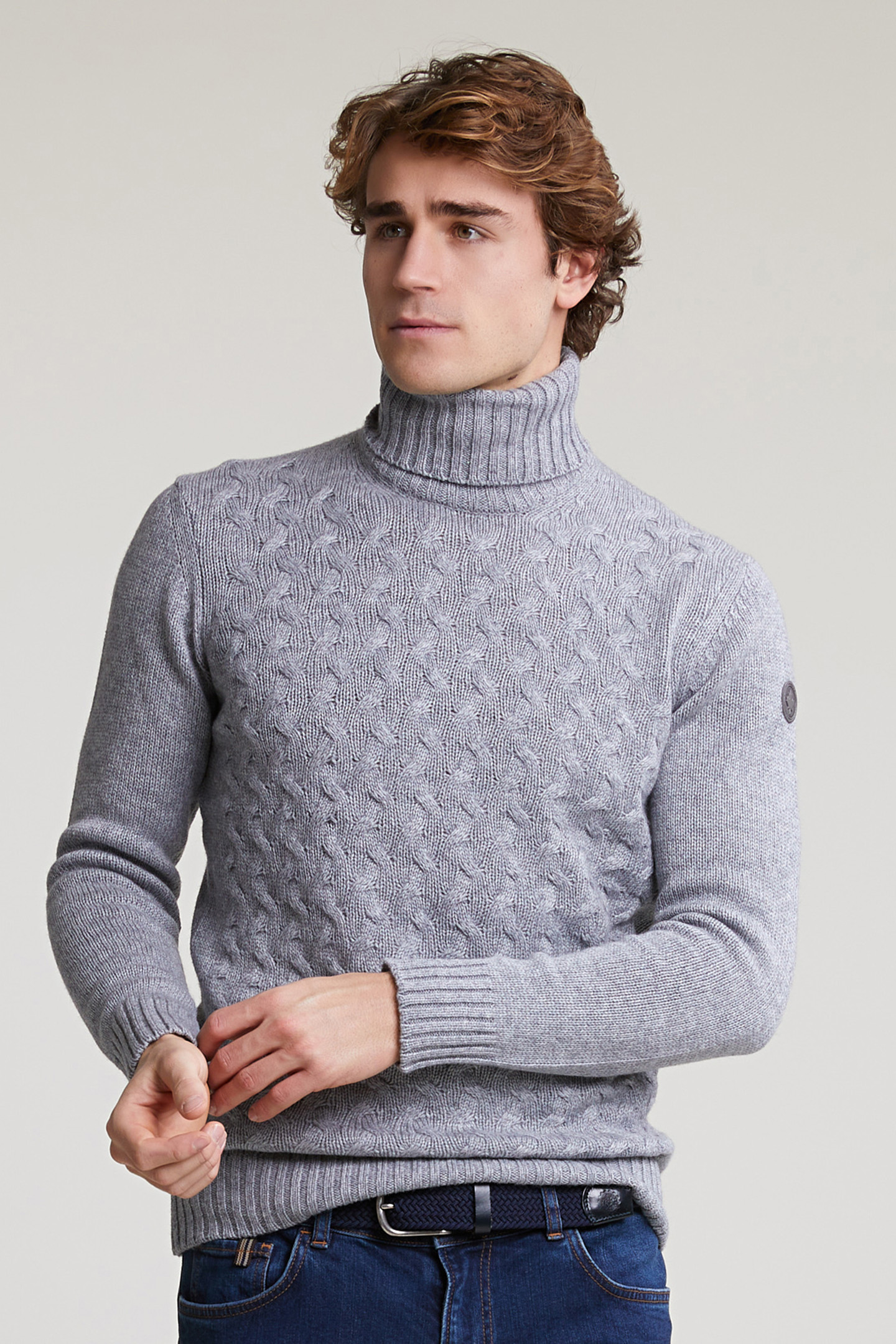 CUSTOM FIT WOOL-CASHMERE ROLL NECK SWEATER INOX MIX 1