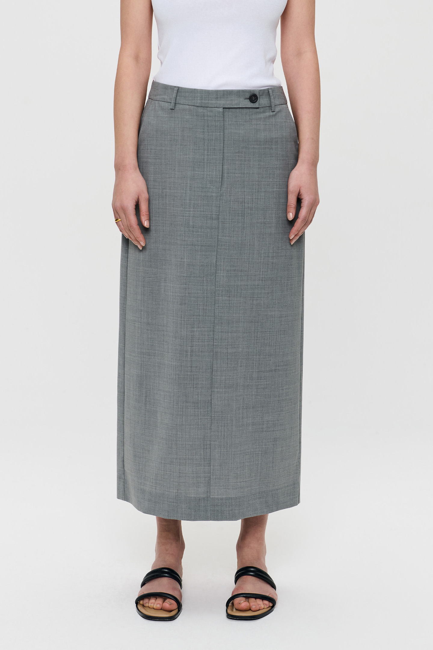 TROPICAL WOOL STRAIGHT SKIRT GREY MELANGE 1