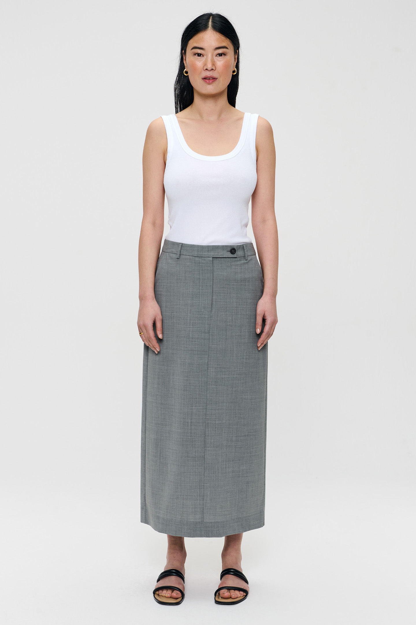 TROPICAL WOOL STRAIGHT SKIRT GREY MELANGE 3