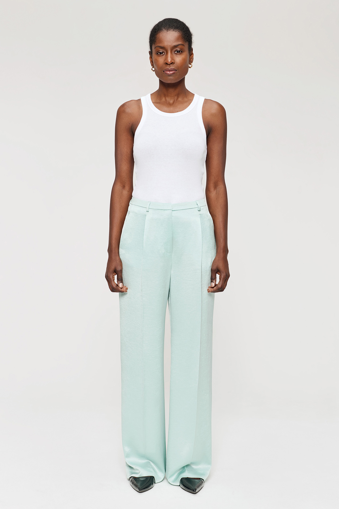 SATIN WIDE LEG PANTS ICE by Zenggi