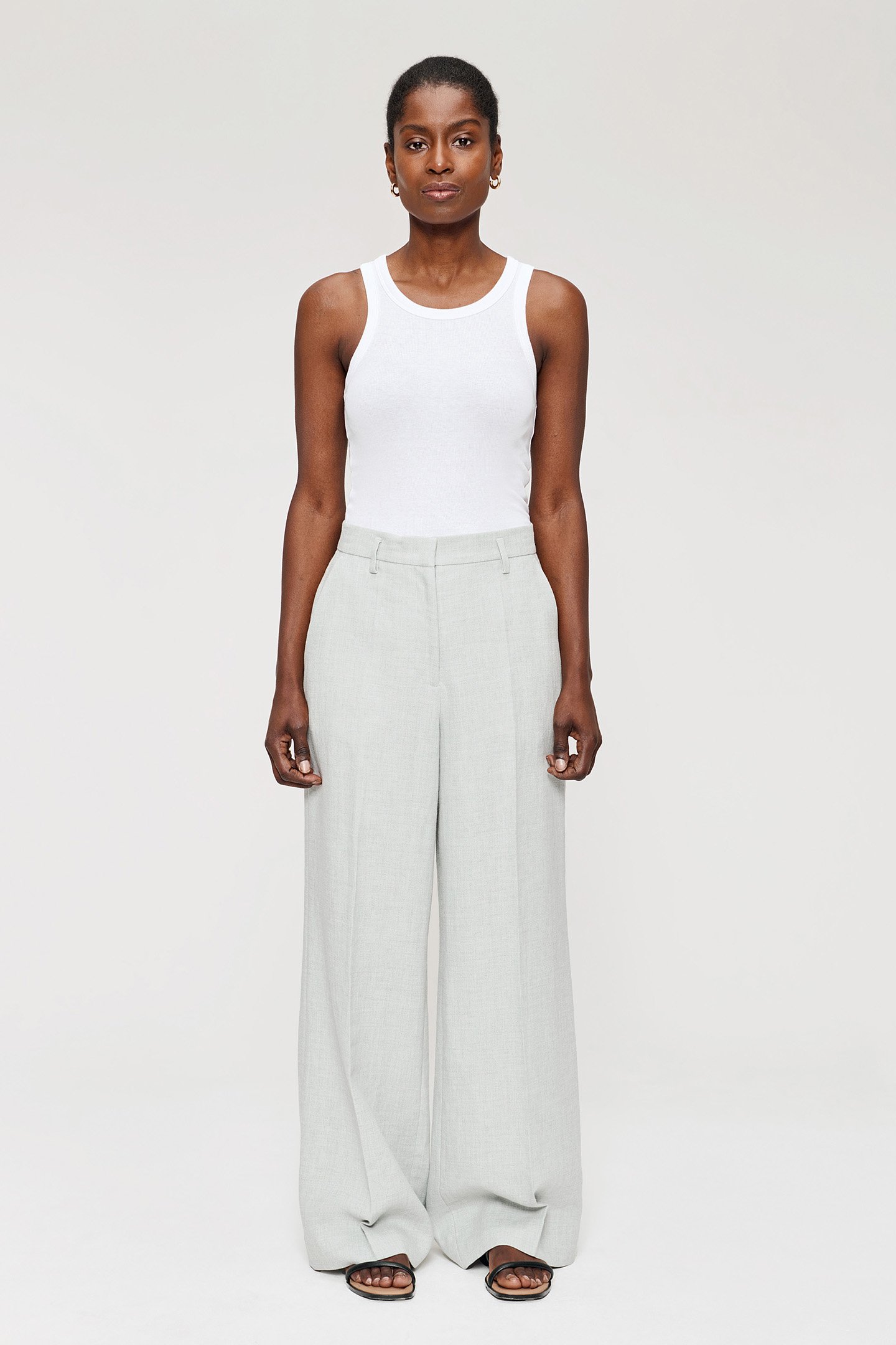 MELANGE LINEN WIDE LEG PANTS LIGHT GREY MELANGE by Zenggi
