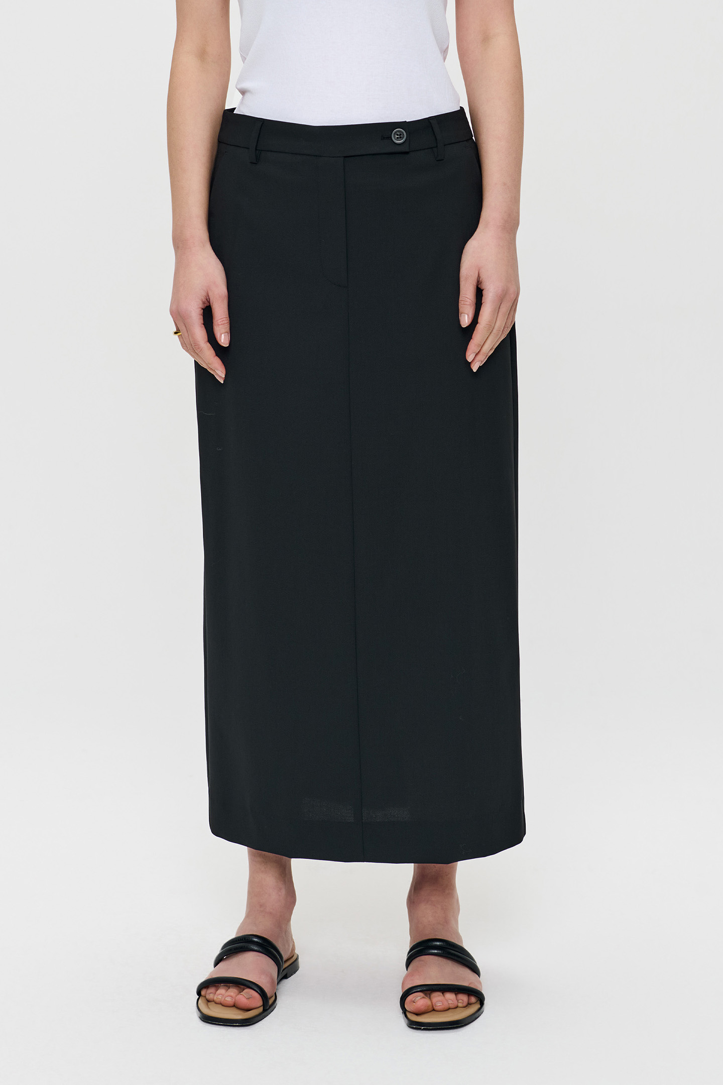 TROPICAL WOOL STRAIGHT SKIRT BLACK by Zenggi