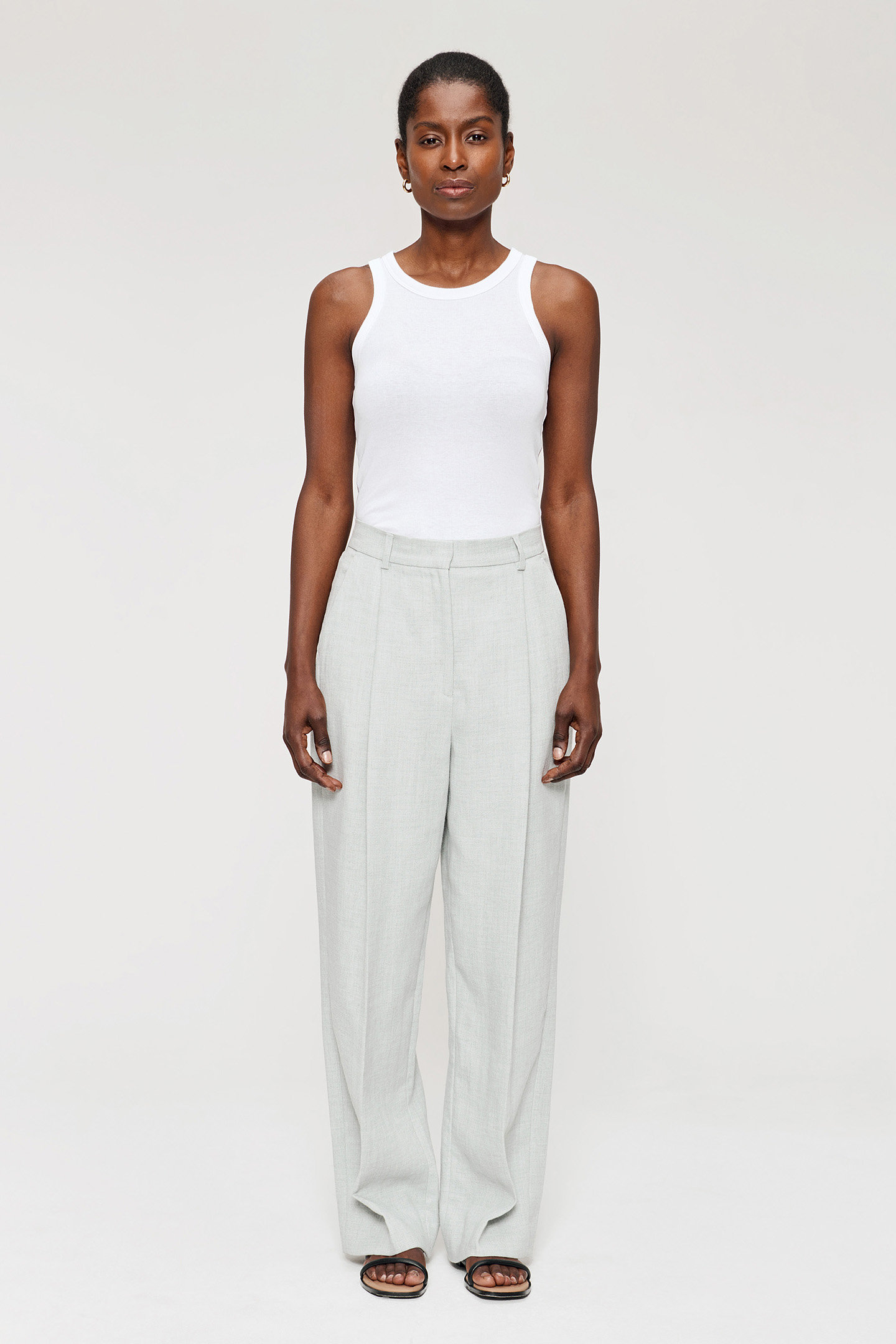 MELANGE LINEN STRAIGHT PANTS LIGHT GREY MELANGE by Zenggi