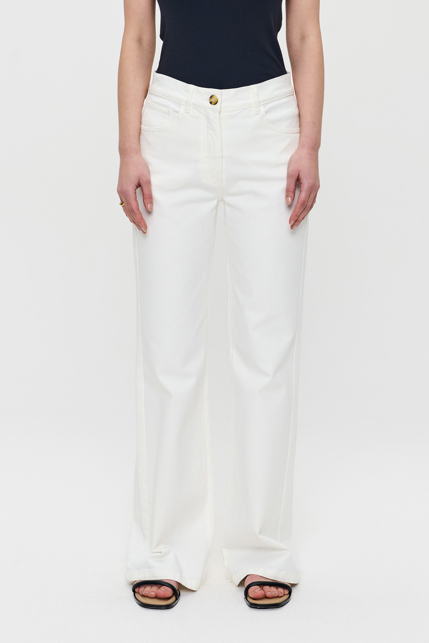 FLARED TWILL PANTS OFF WHITE by Zenggi