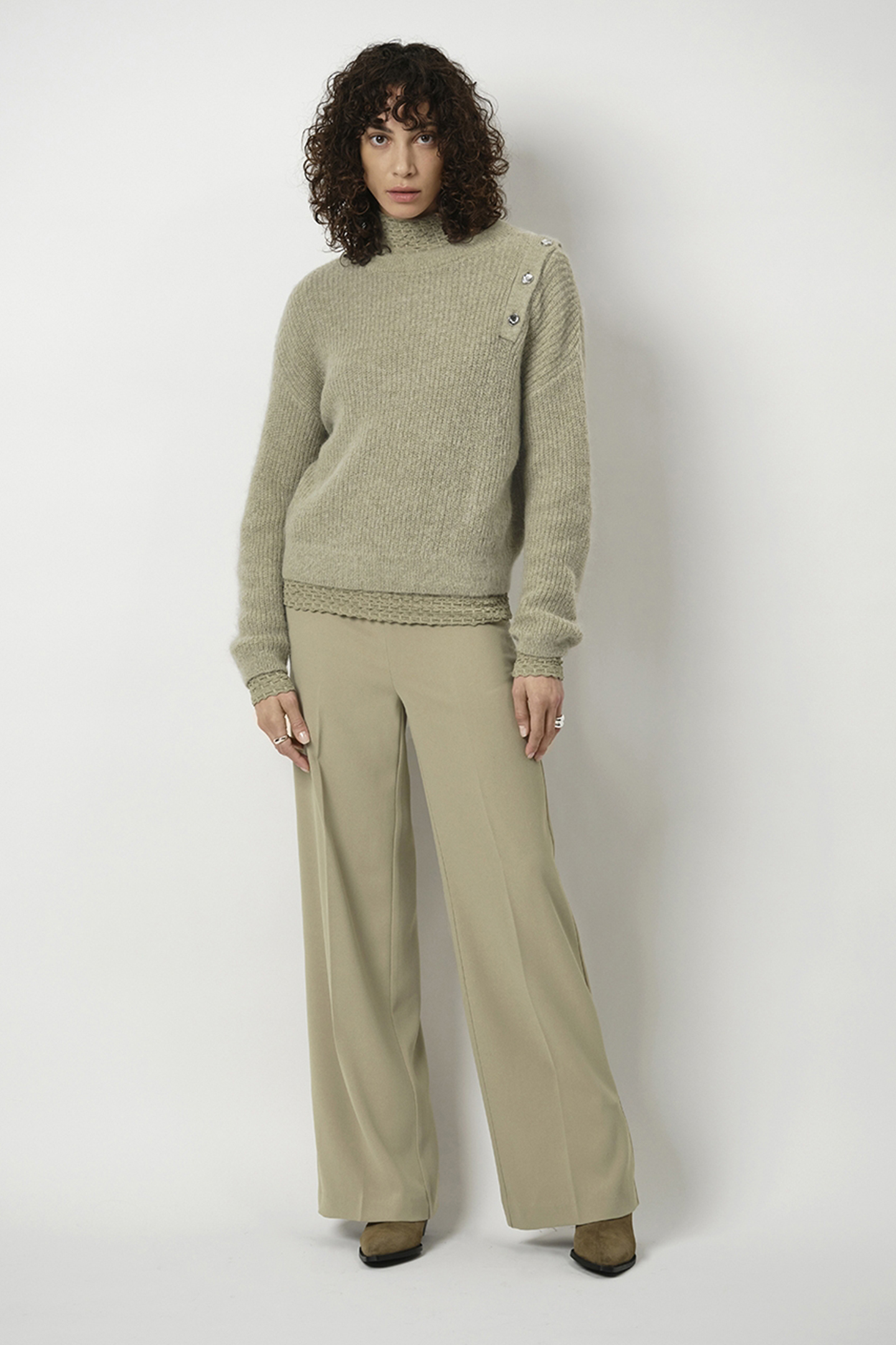 BRUNI FANCY BUTTON SWEATER SWAMP GREEN 1