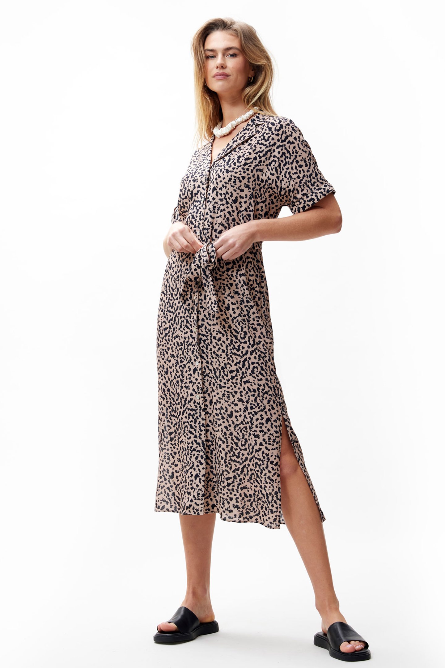 LEOPARD BLOUSE DRESS SESAME 1