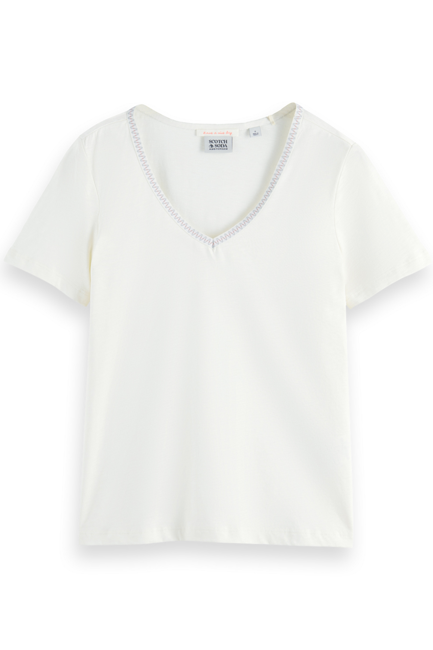 WOVEN TRIM V-NECK T-SHIRT SOFT ICE 4