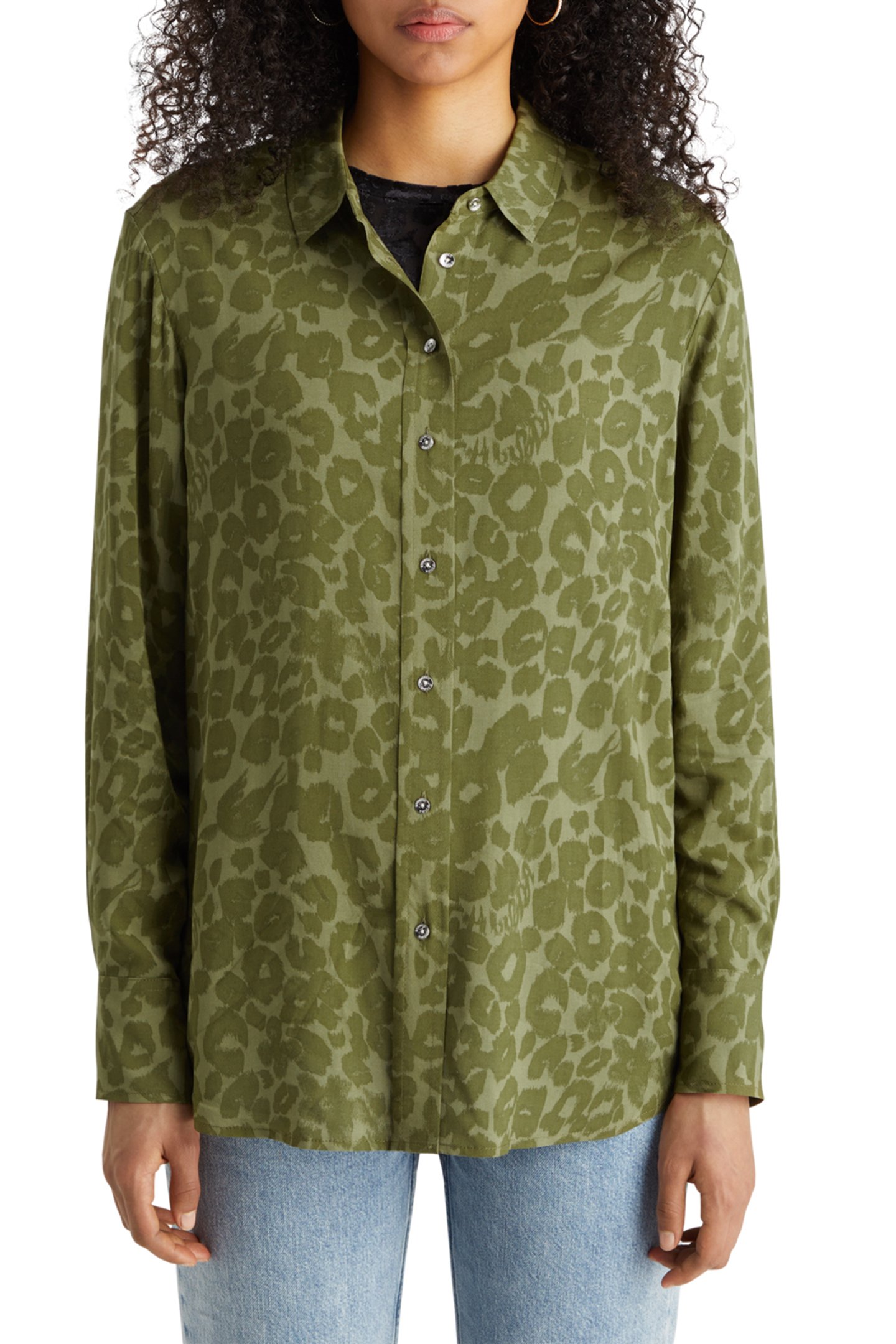 VISCOSE PRINTED RELAXED FIT SHIRT POETRY LEOPARD MILITARY 1