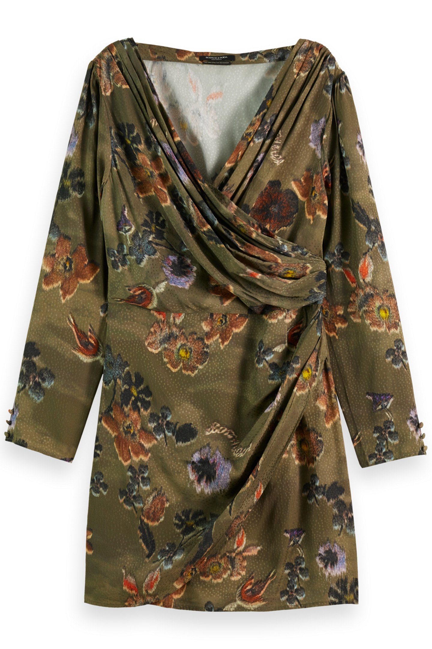 MINI VISCOSE JACQUARD WRAP DRESS POETRY TAPESTRY MILITARY 3