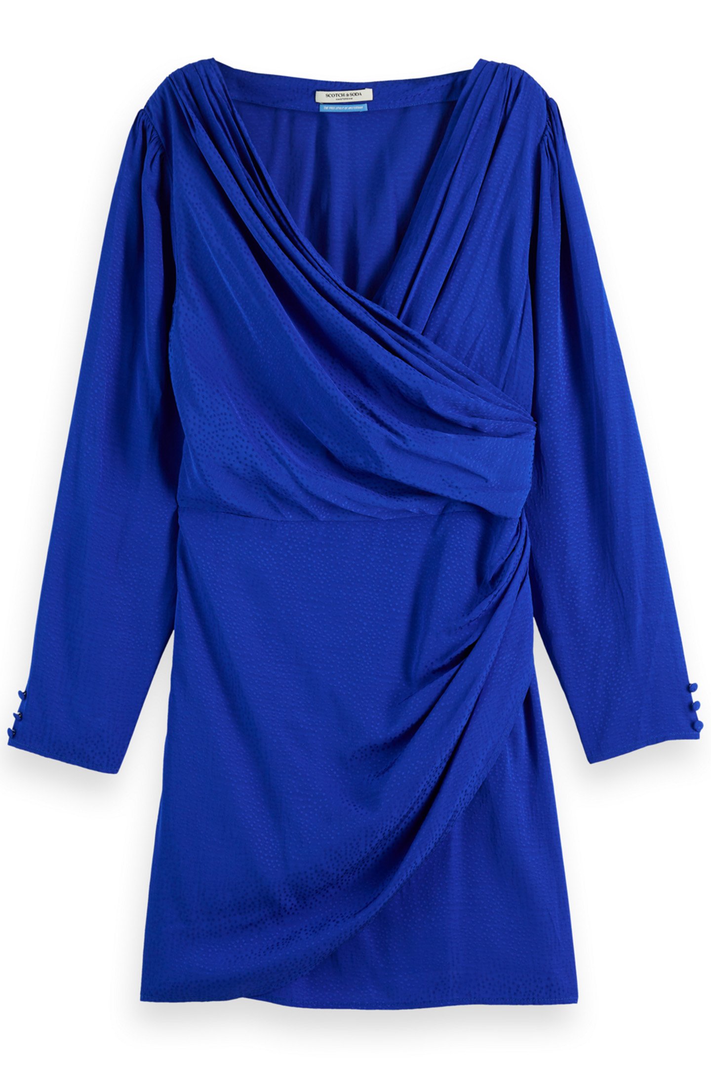 MINI VISCOSE JACQUARD WRAP DRESS ELECTRIC BLUE 1
