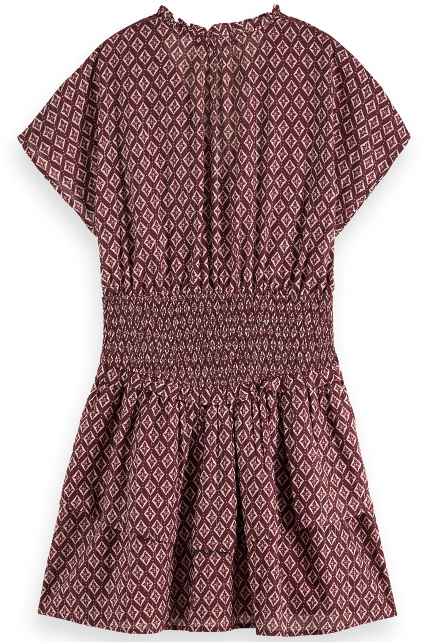 MINI DRESS WITH SMOCK GEO FLOWER BORDEAUX 4