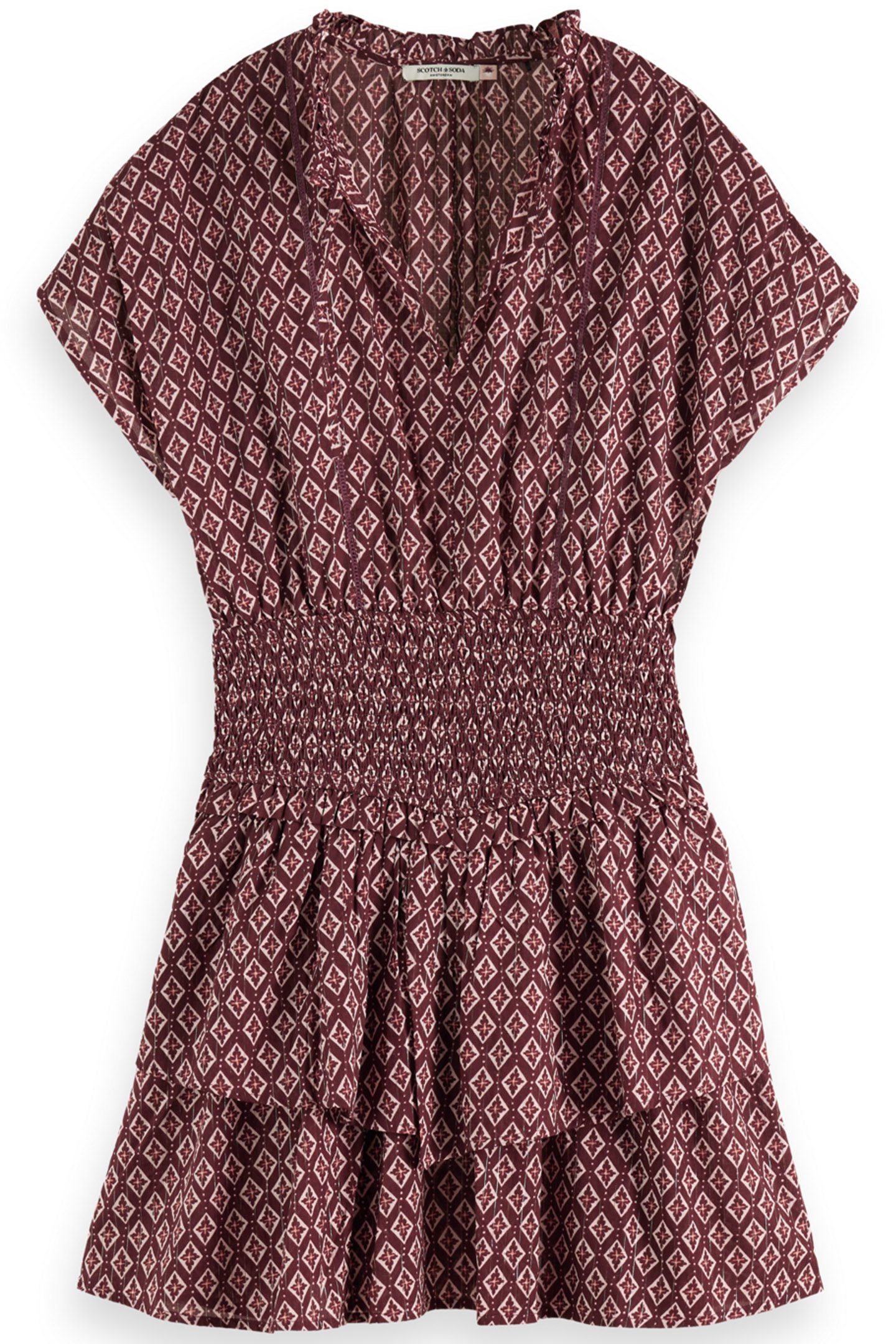 MINI DRESS WITH SMOCK GEO FLOWER BORDEAUX 3
