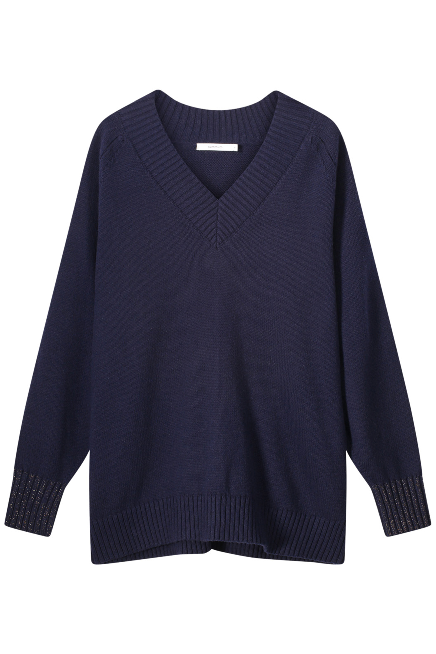 V-NECK SWEATER COTTON MERINO WOOL BLEND KNIT MIDNIGHT BLUE 2