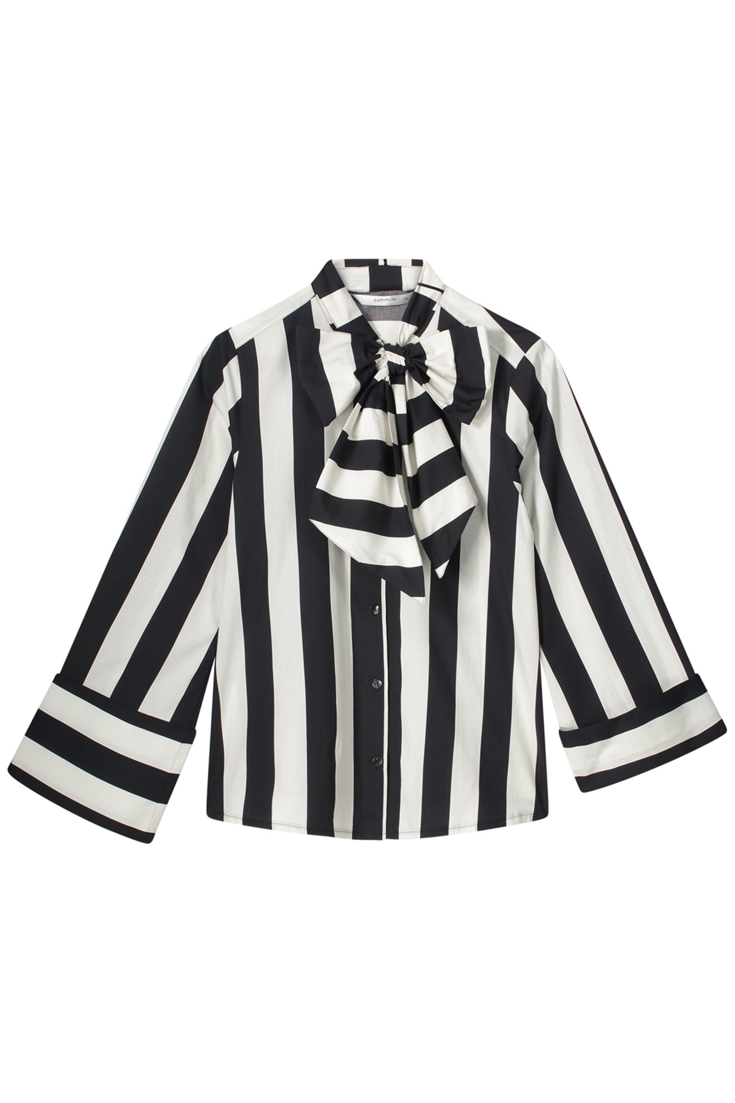 BLOUSE BOW STRIPE PRINTED BLACK IVORY by Summum Woman