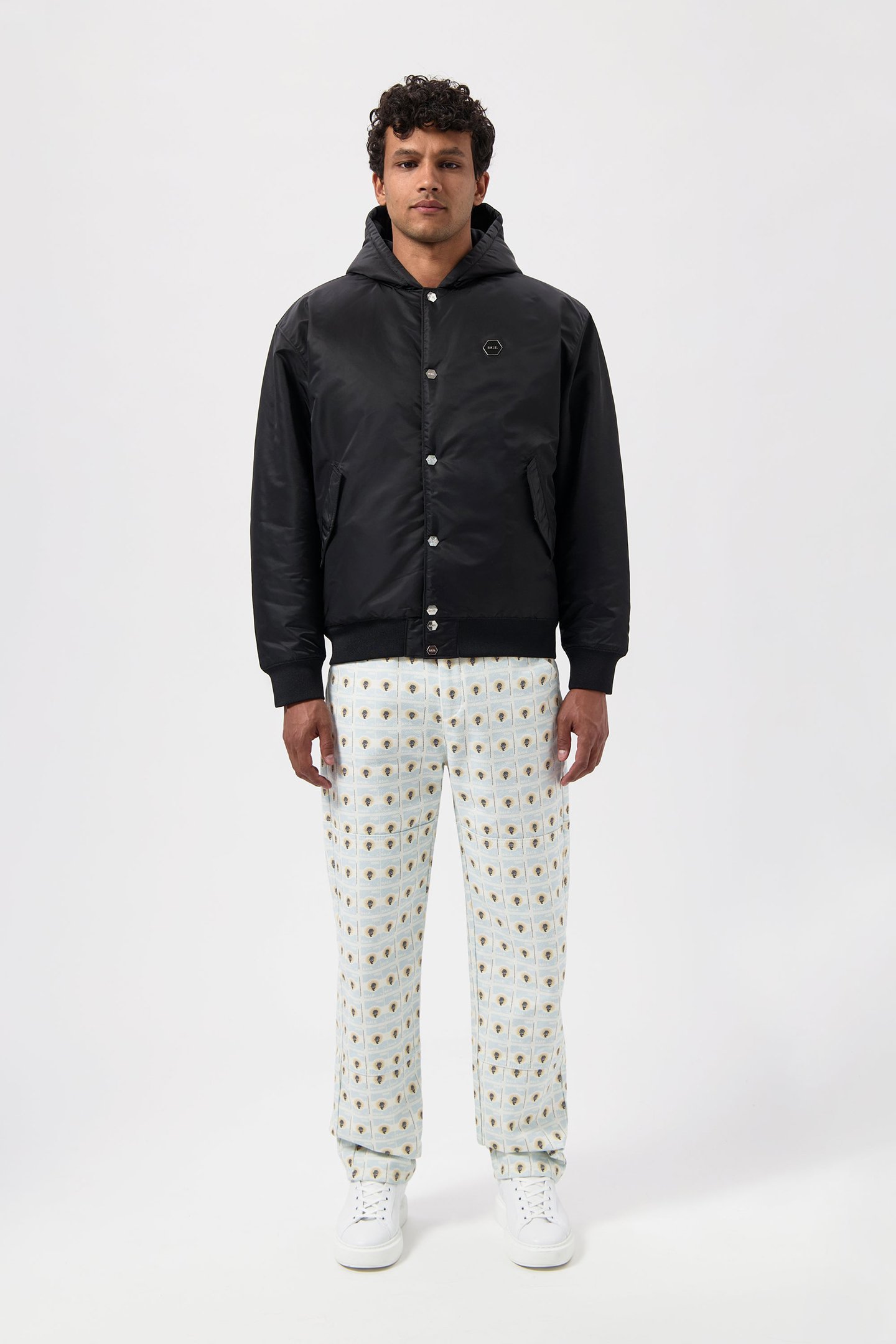 HEX BADGE HOODED BOMBER JACKET JET BLACK 2