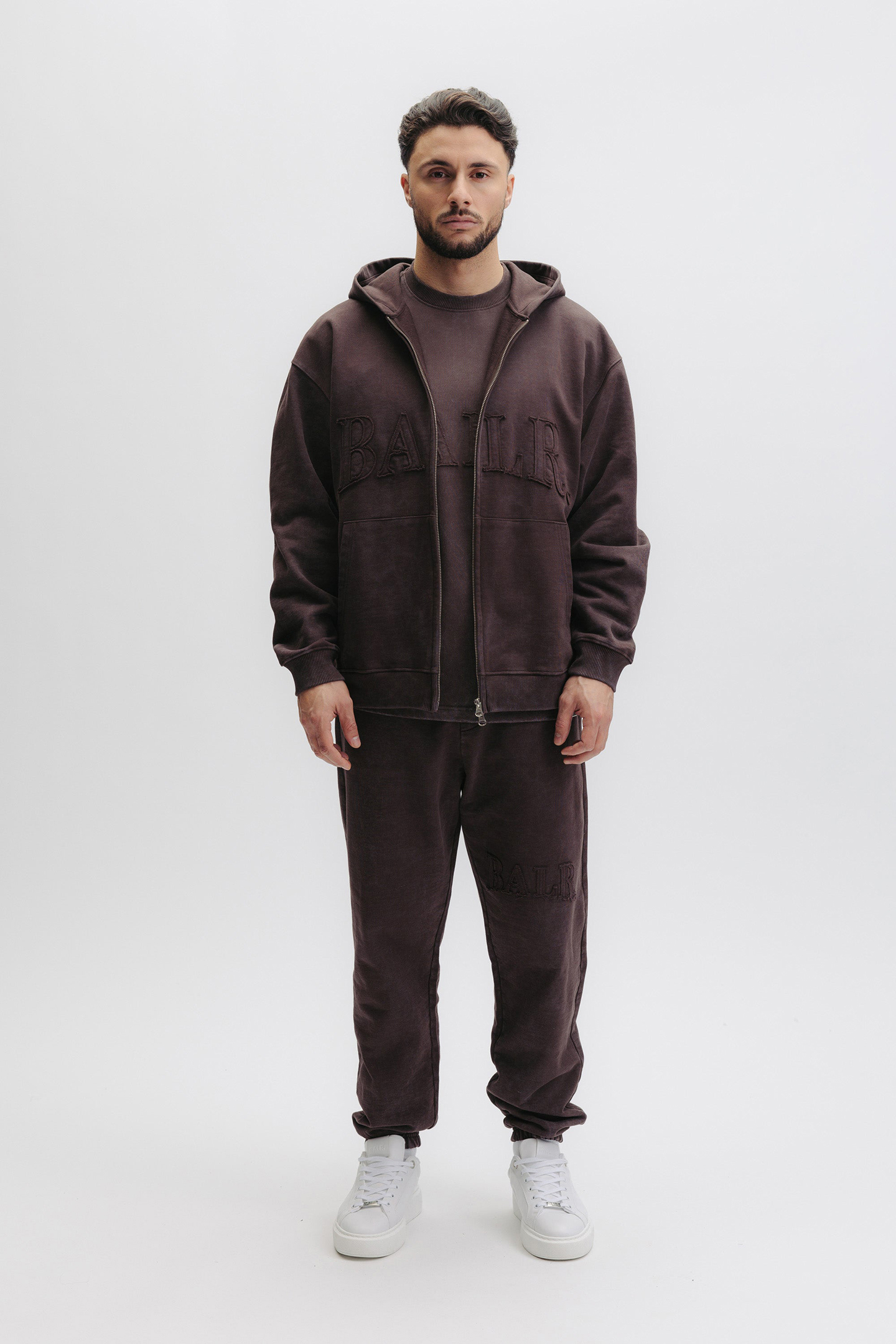 URBAN WASHED ZIP HOODIE DEEP BROWN 1