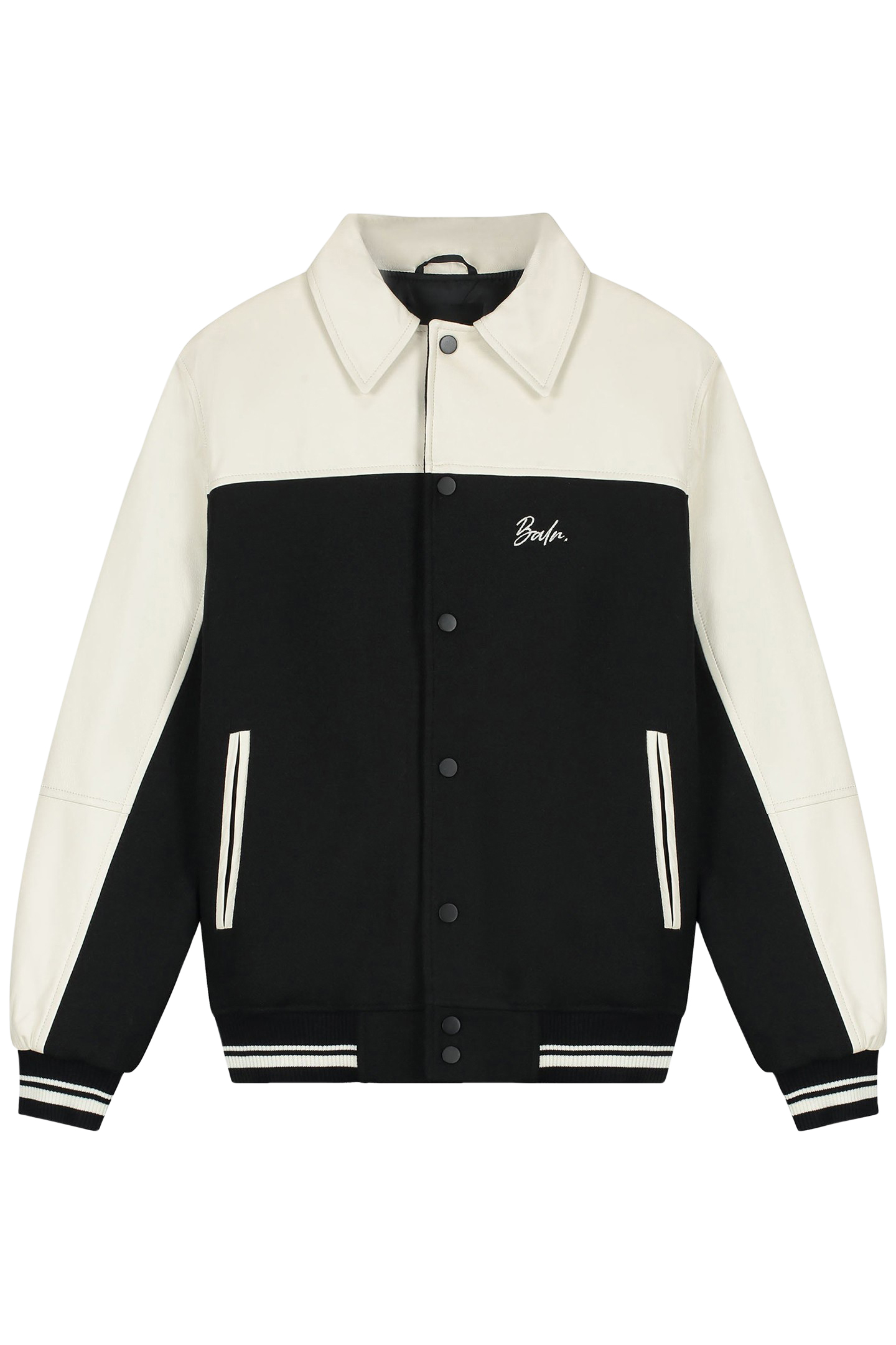 PHIL LEATHER BOMBER JACKET EGRET/JET BLACK 3