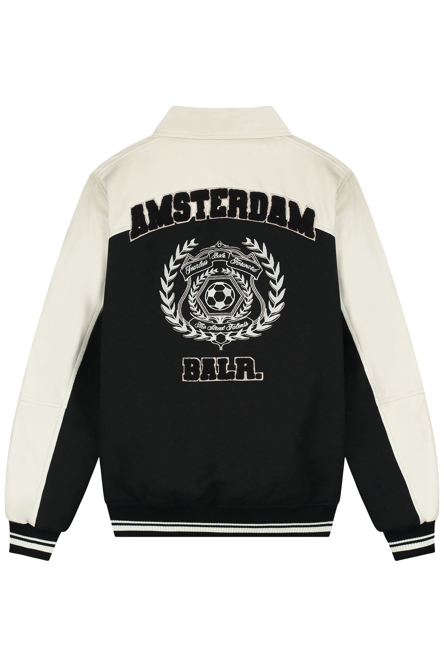 PHIL LEATHER BOMBER JACKET EGRET/JET BLACK 4