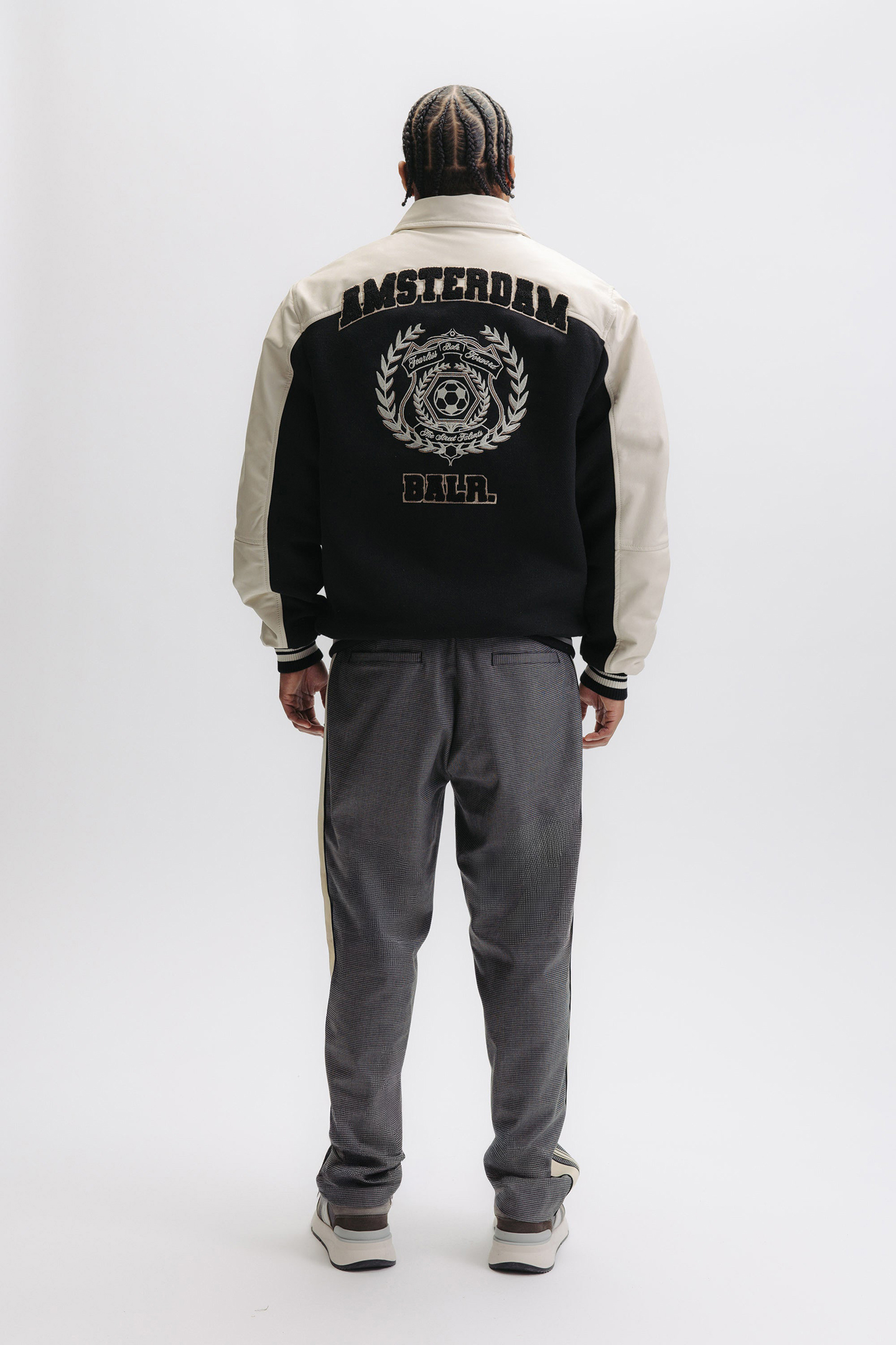 PHIL LEATHER BOMBER JACKET EGRET/JET BLACK 2