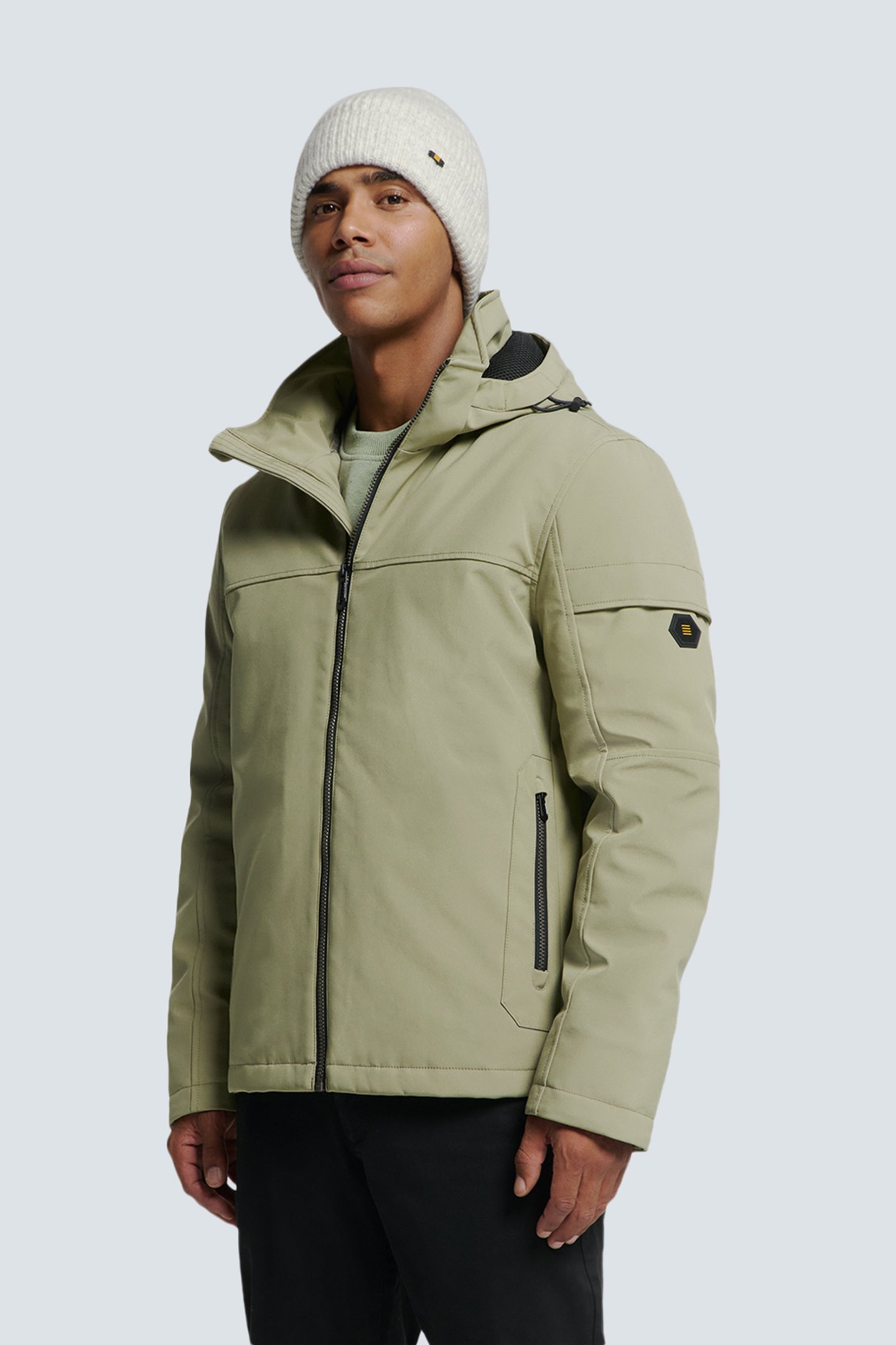 JACKET SHORT FIT HOODED SOFTSHELL STRETCH SMOKE 1