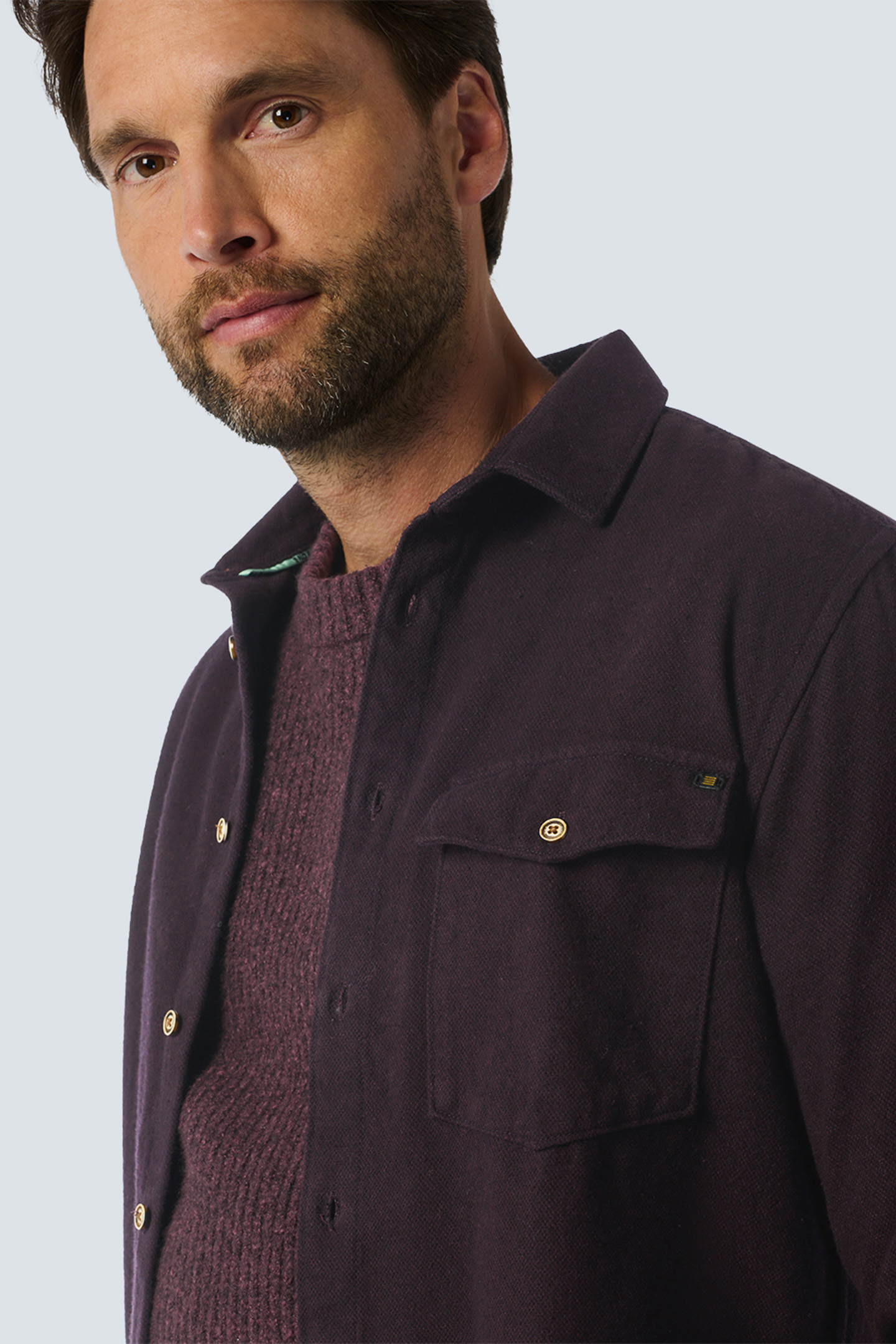 SHIRT CHECK2 COLOURED TWILL AUBERGINE 6