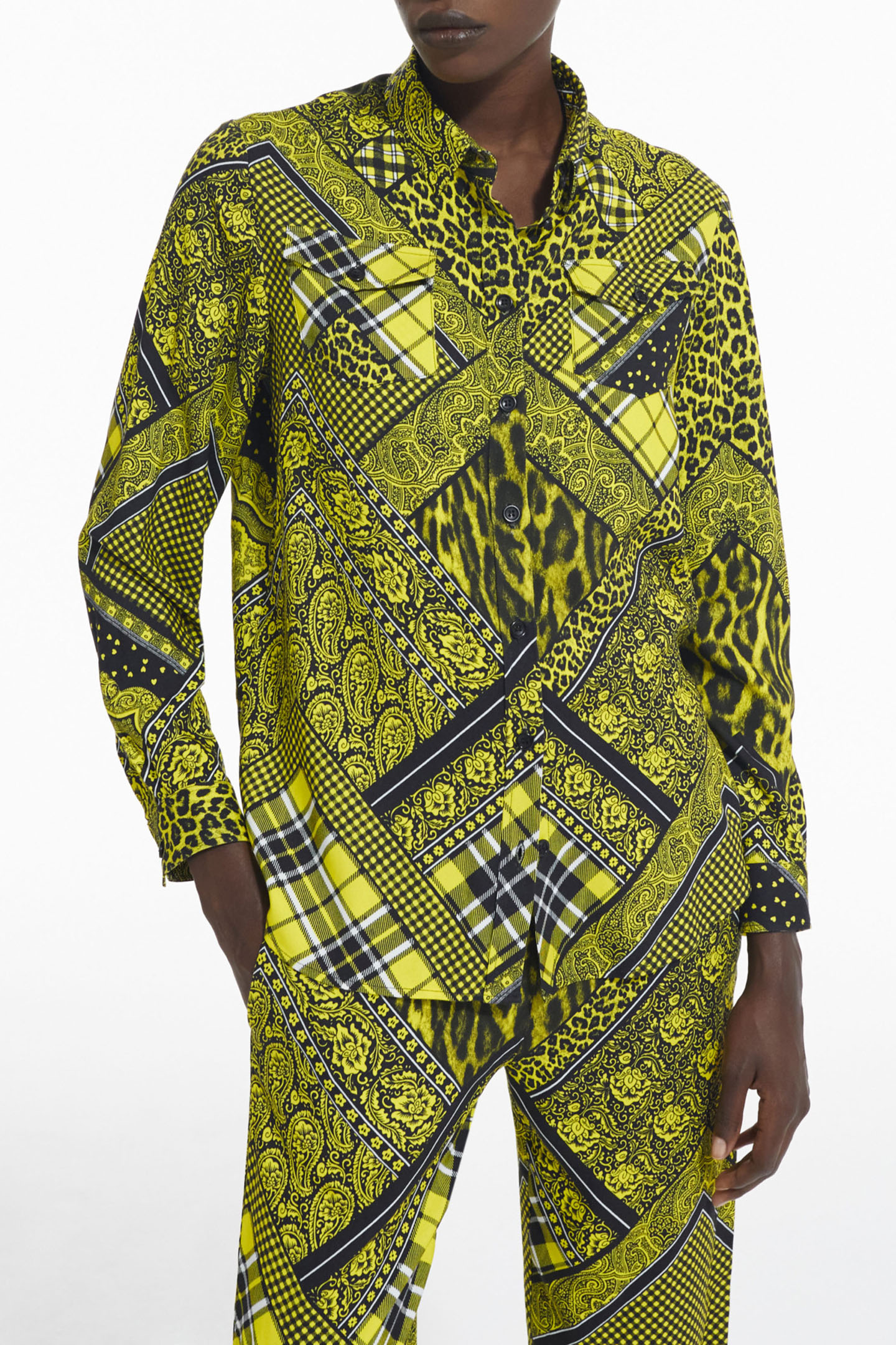 SHIRT WITH BUTTON PLACKET DETAIL BLACK/YELLOW 1