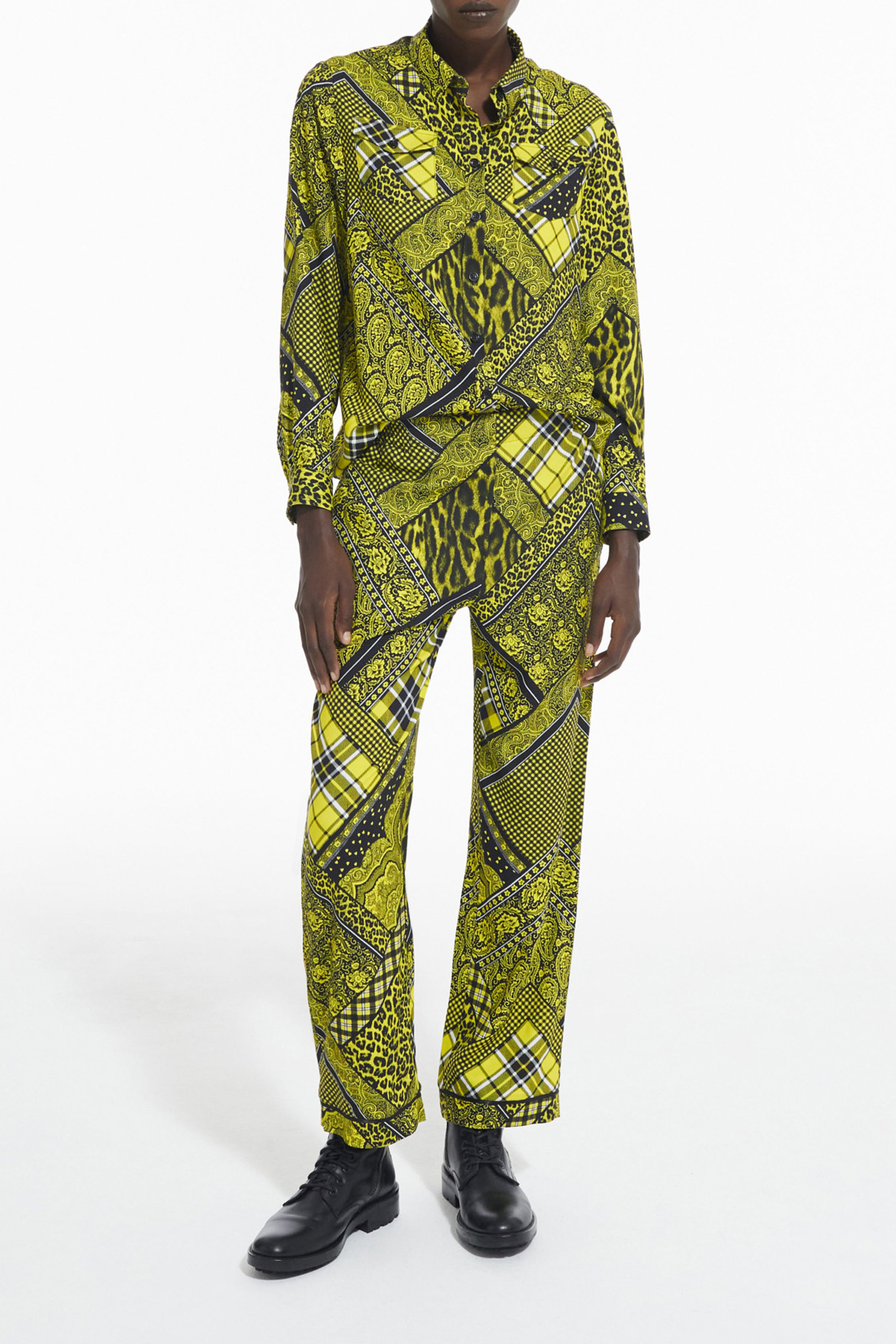 SHIRT WITH BUTTON PLACKET DETAIL BLACK/YELLOW 3