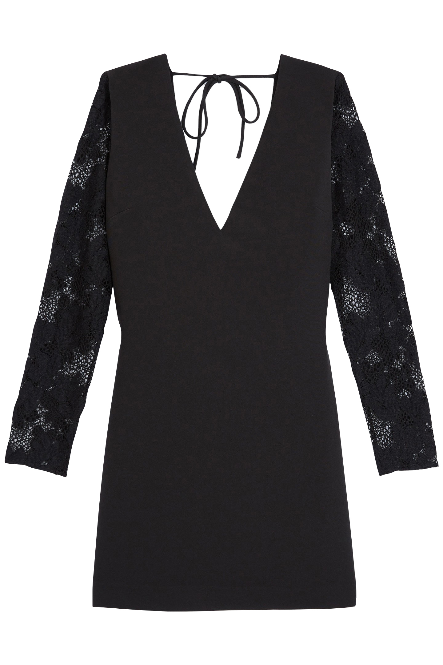 SHORT DRESS WITH LACE SLEEVE AND FRONT NECKLINE BLACK 4
