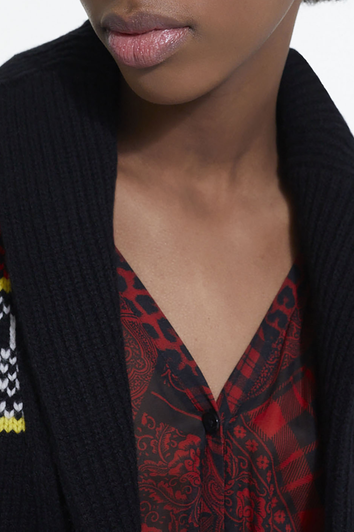 CARDGIGAN COL CHALE JACQUARD BLACK/RED/YELLOW 6