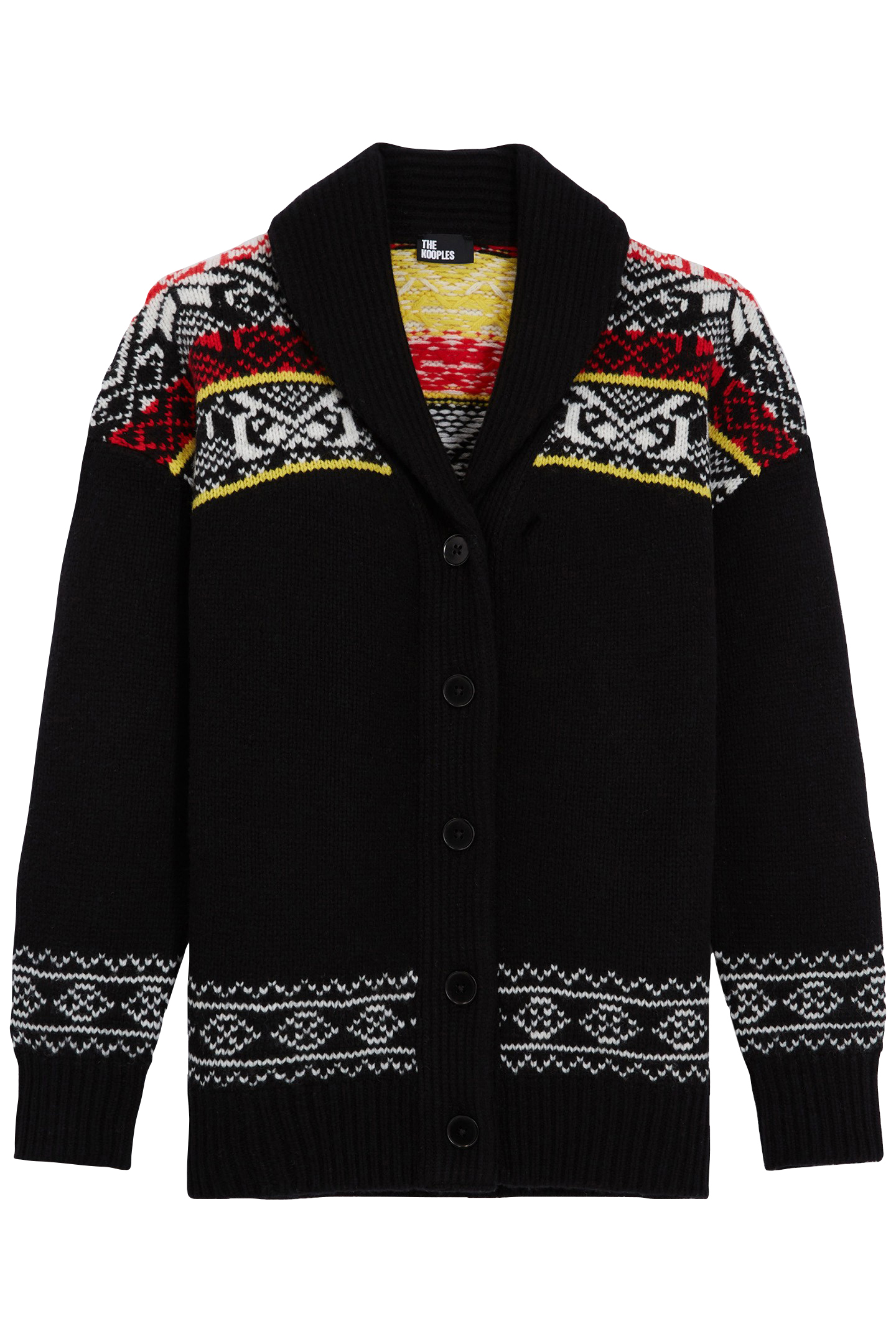 CARDGIGAN COL CHALE JACQUARD BLACK/RED/YELLOW 5