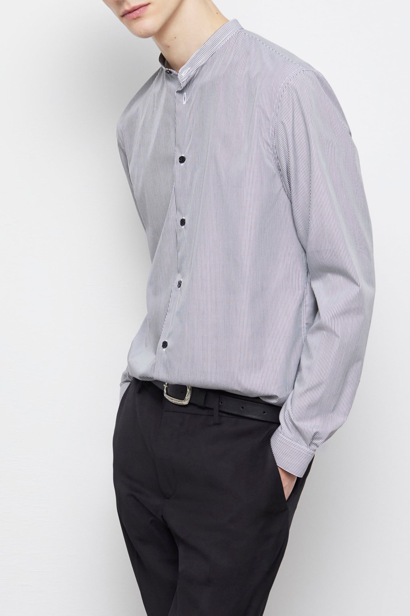 SLIM SHIRT WITH OFFICER COLLAR BLACK WHITE 4