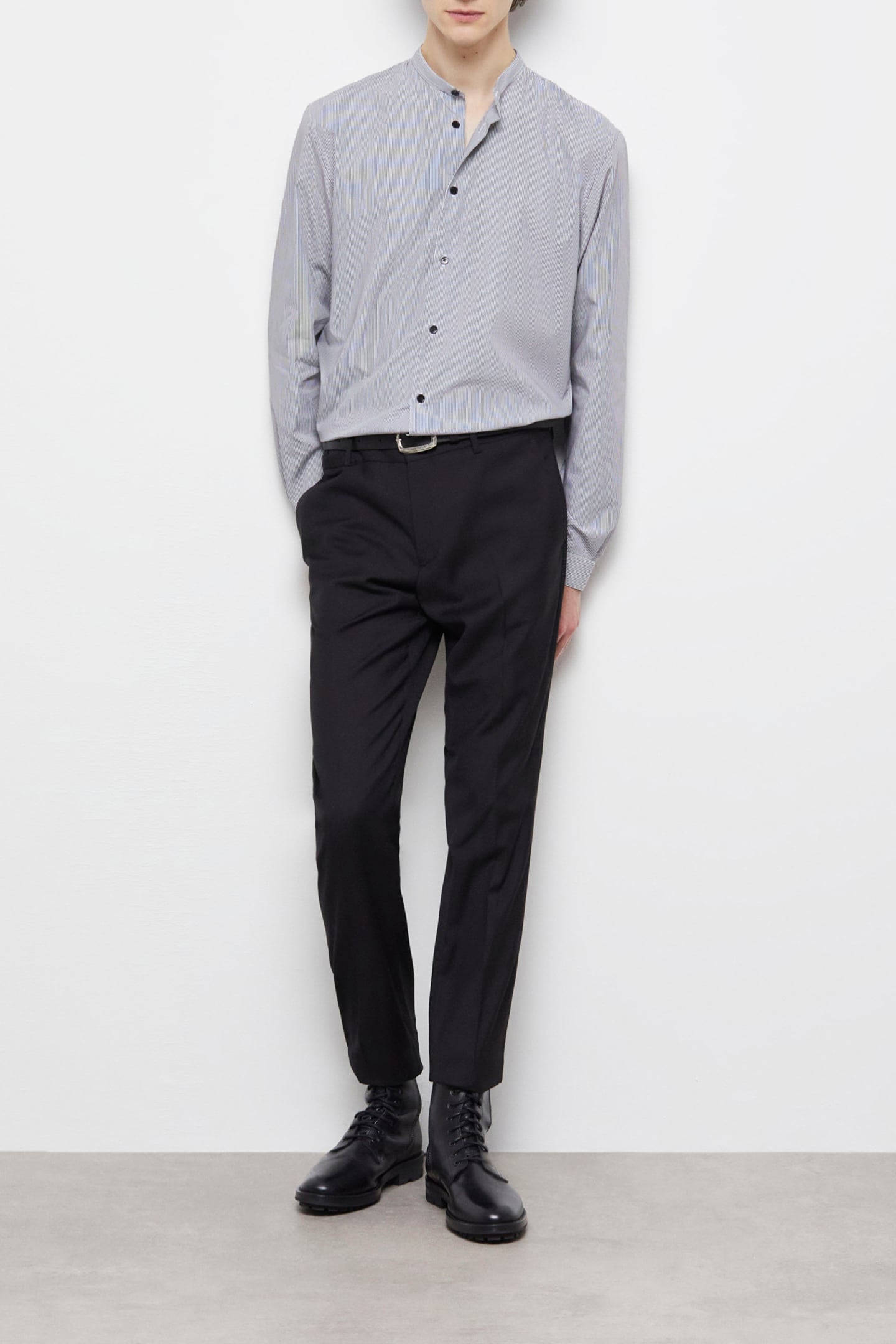 SLIM SHIRT WITH OFFICER COLLAR BLACK WHITE 1