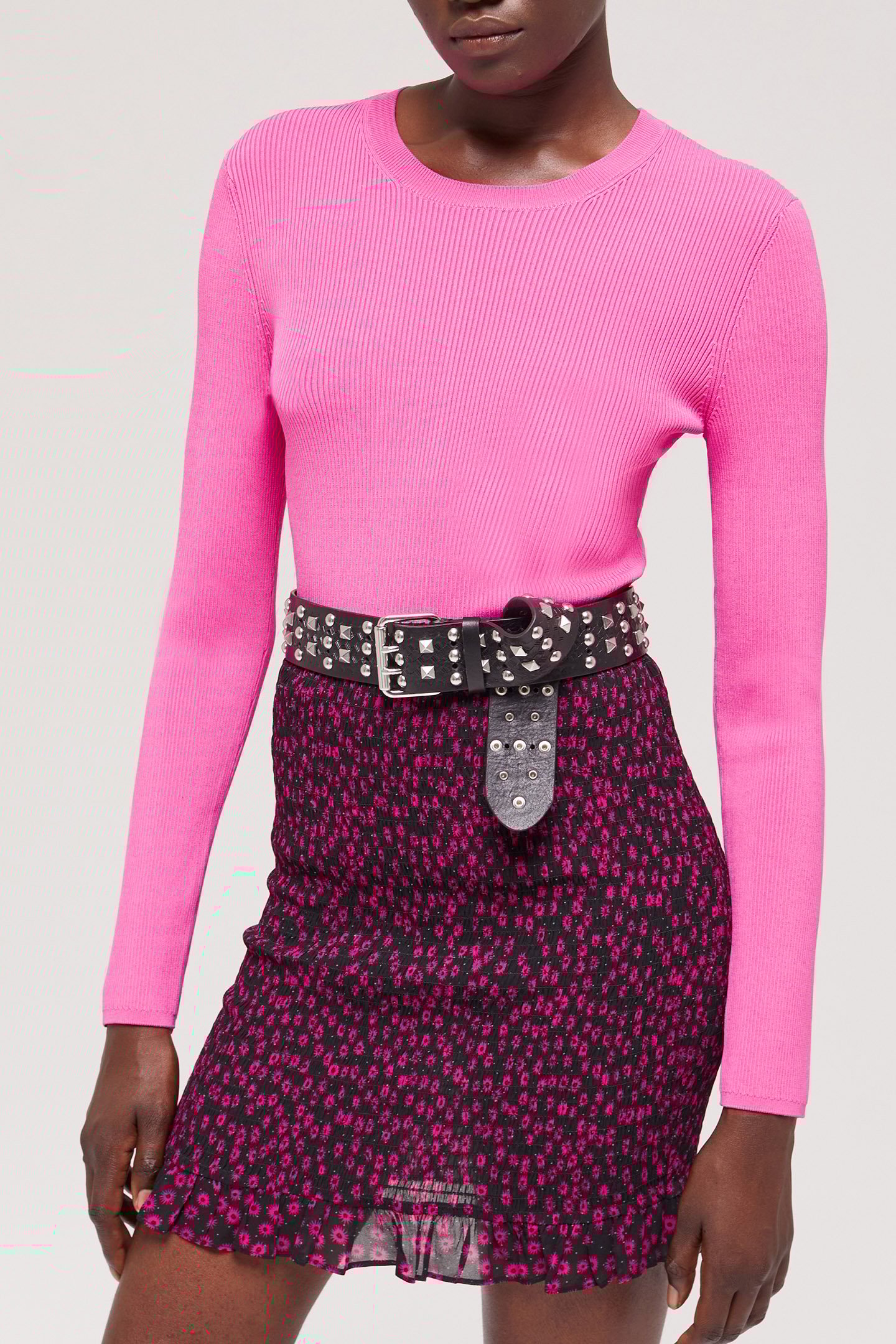 ROUND NECK LONG SLEEVE VISCOSE SWEATER PINK 1