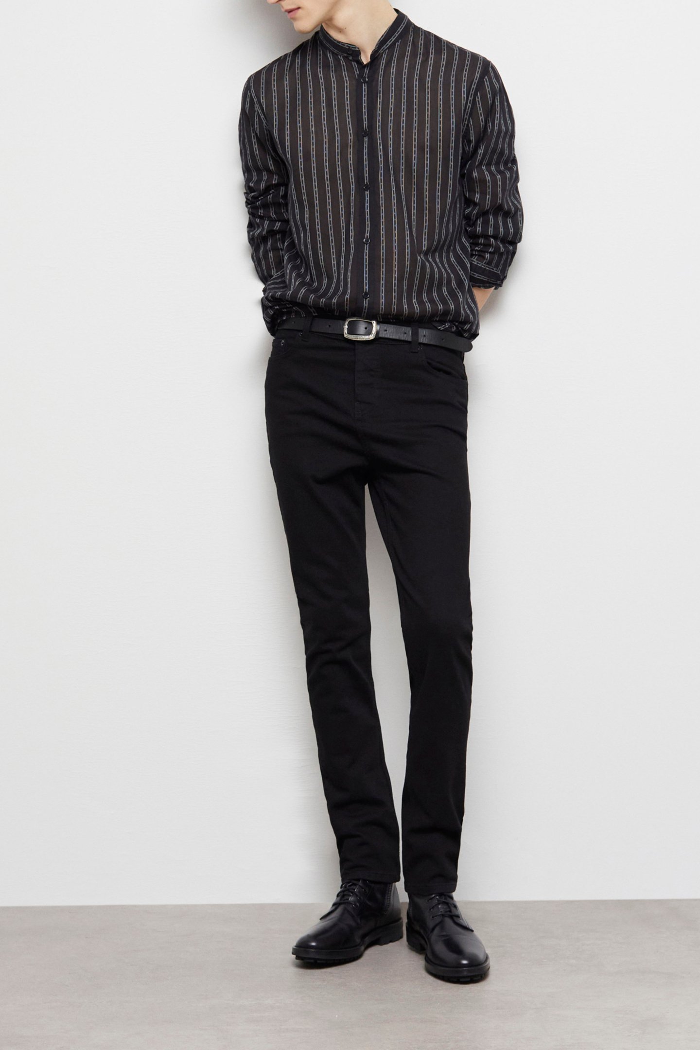 TUNISIAN COLLAR SHIRT BLACK 2