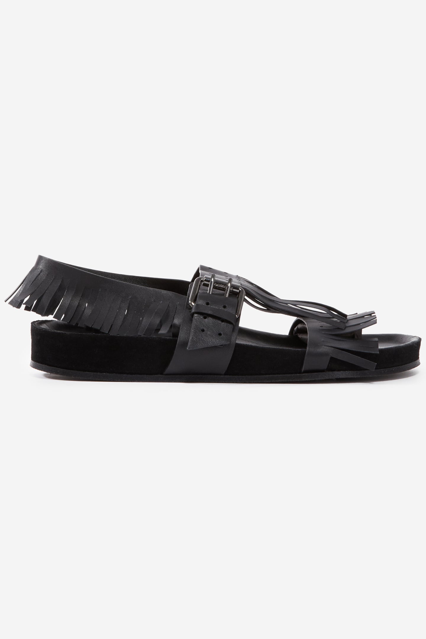 LEATHER SANDALS WITH FRINGES BLACK 1