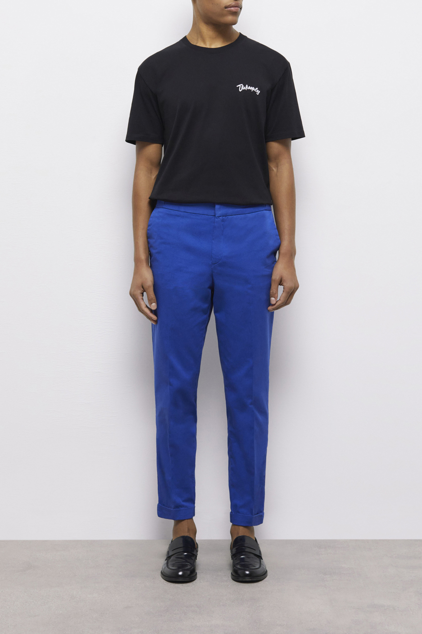 STRAIGHT PANTS WITH SEMI-ELASTICATED WAISTBAND BLUE 1