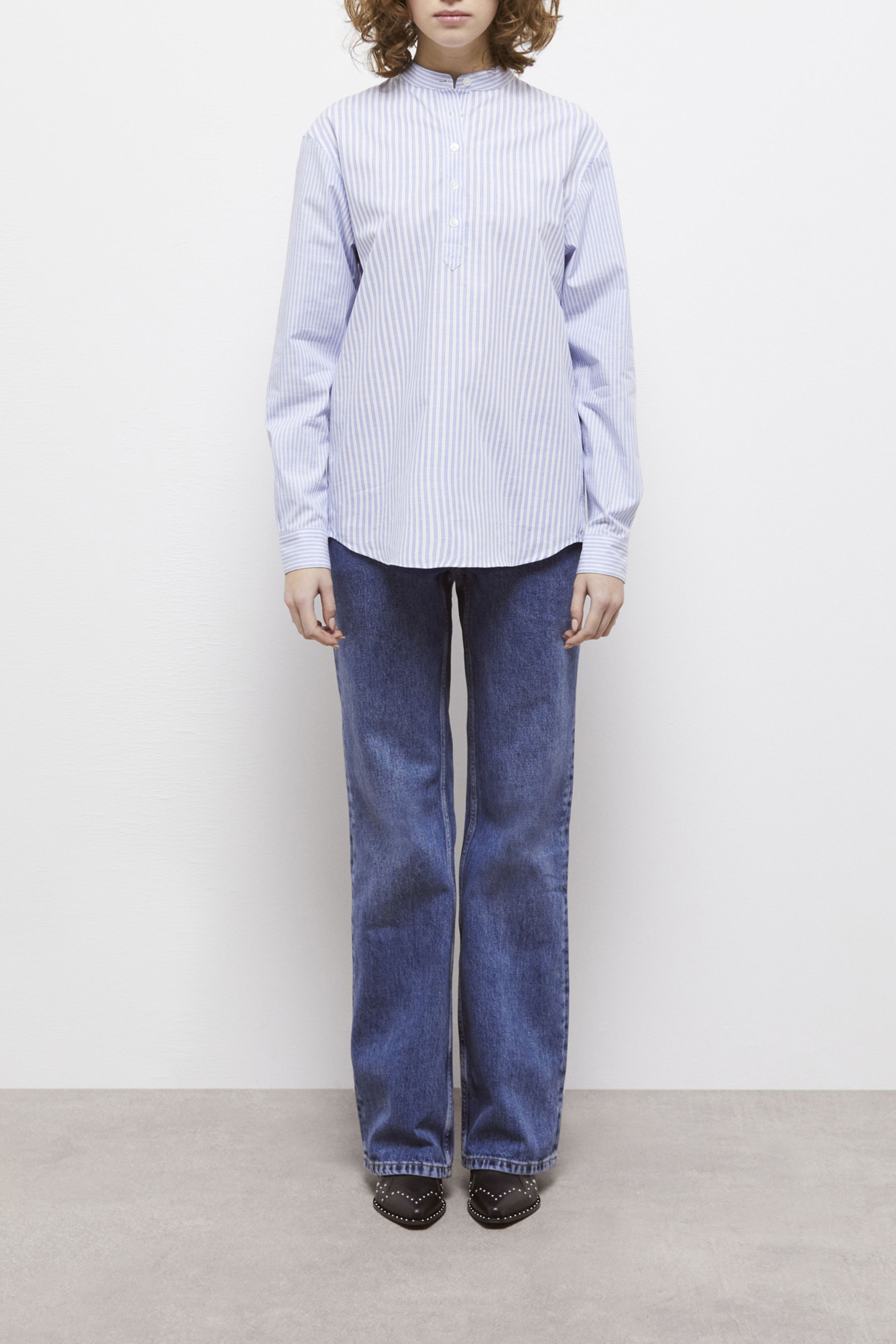 The Kooples Long Sleeve Shirt With Classic Collar Blue White Maat: 36 | Blouses Outlet | Dames | Blauw