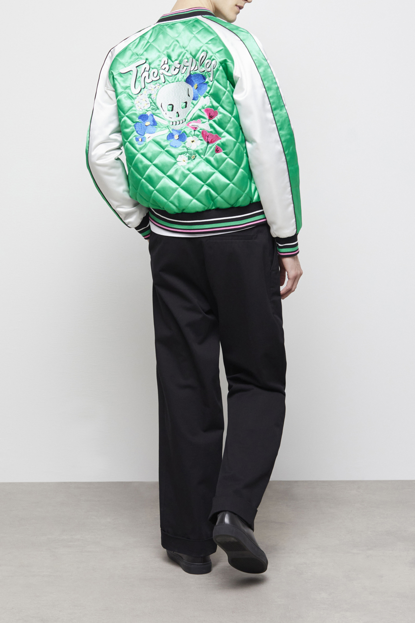 BOMBER BRODERIE FLOWER SKULL GREEN-WHITE 4