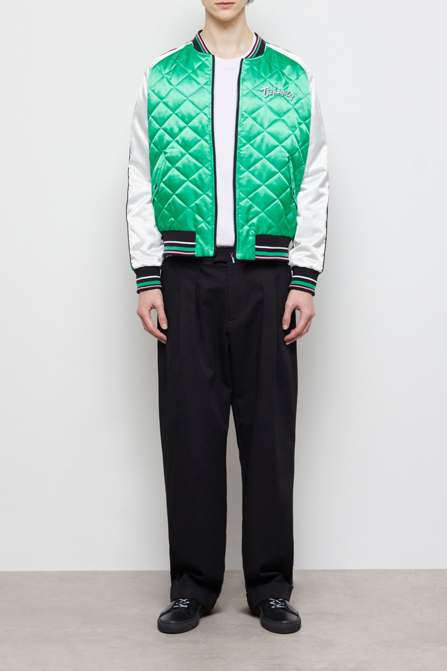 BOMBER BRODERIE FLOWER SKULL GREEN-WHITE 1