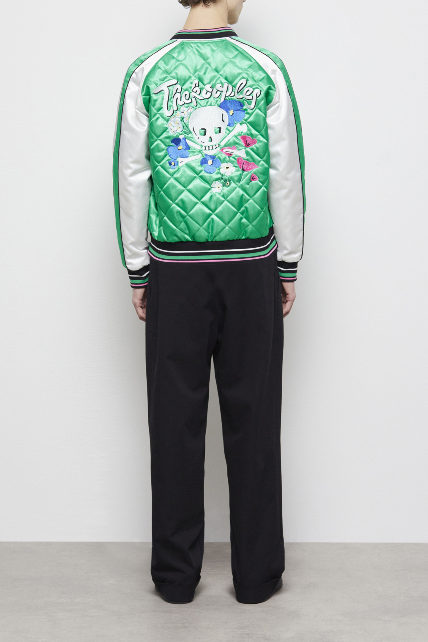BOMBER BRODERIE FLOWER SKULL GREEN-WHITE 2