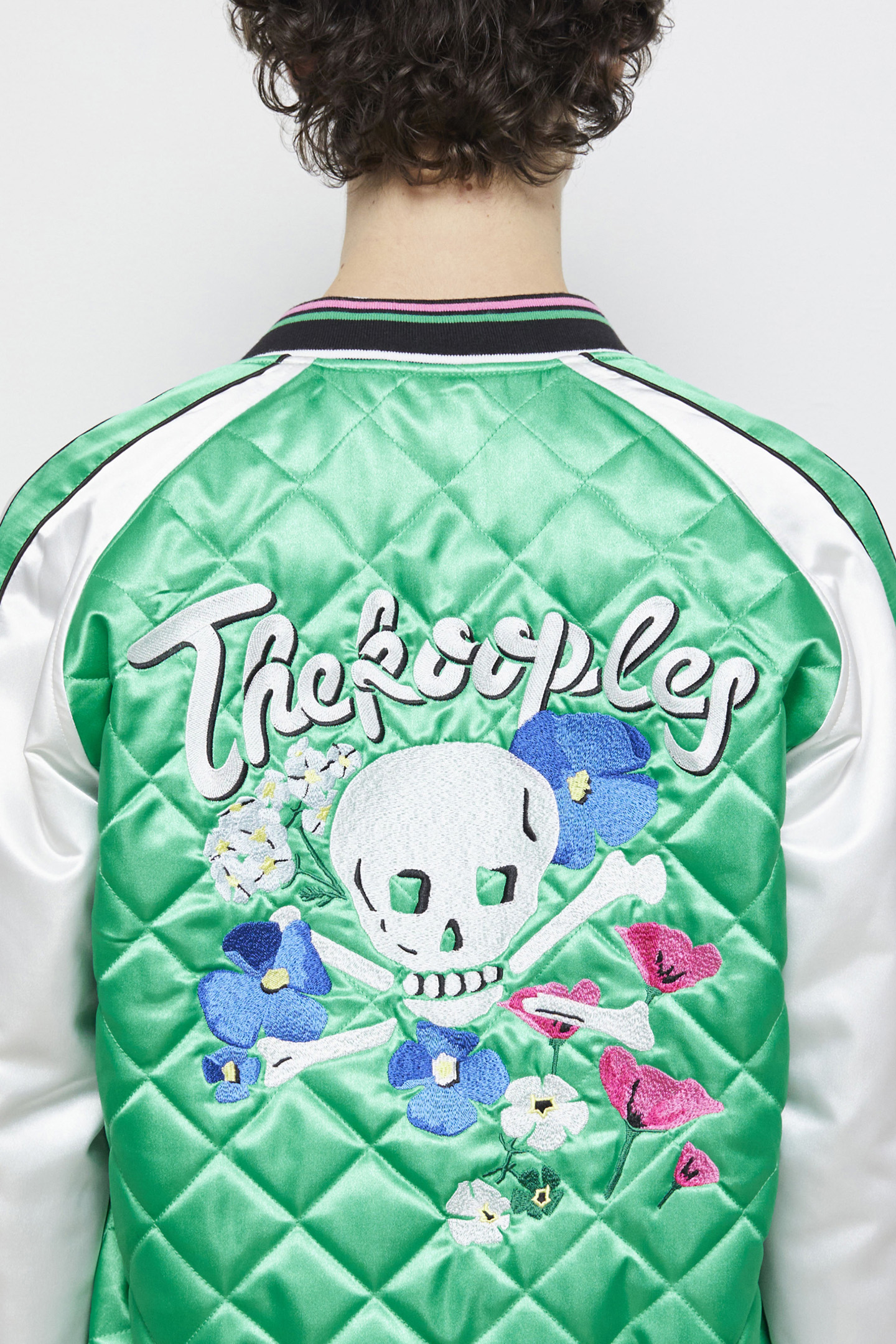 BOMBER BRODERIE FLOWER SKULL GREEN-WHITE 5