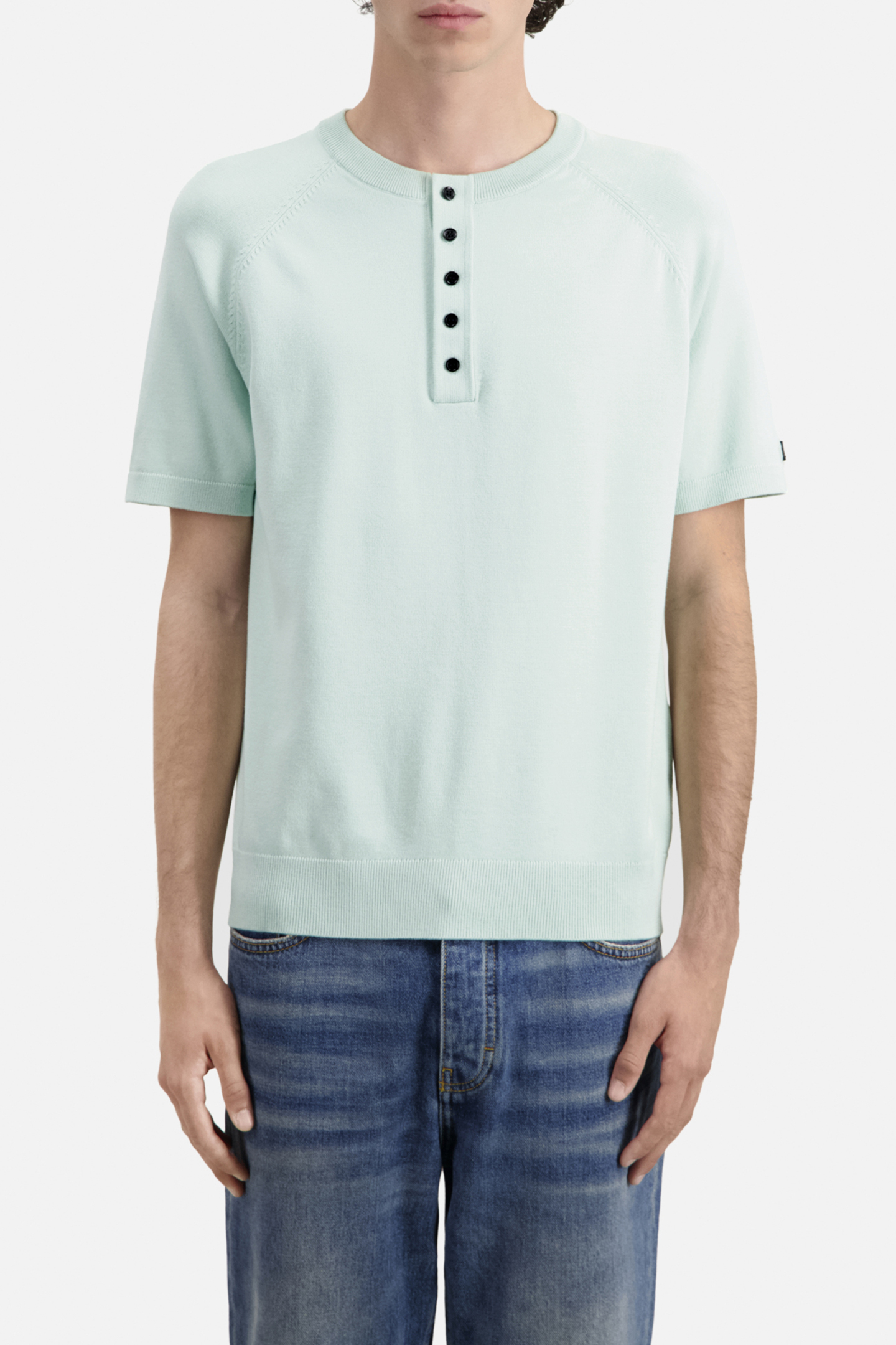 SHORT-SLEEVED SWEATER WITH TUNISIAN COLLAR OCEAN 1