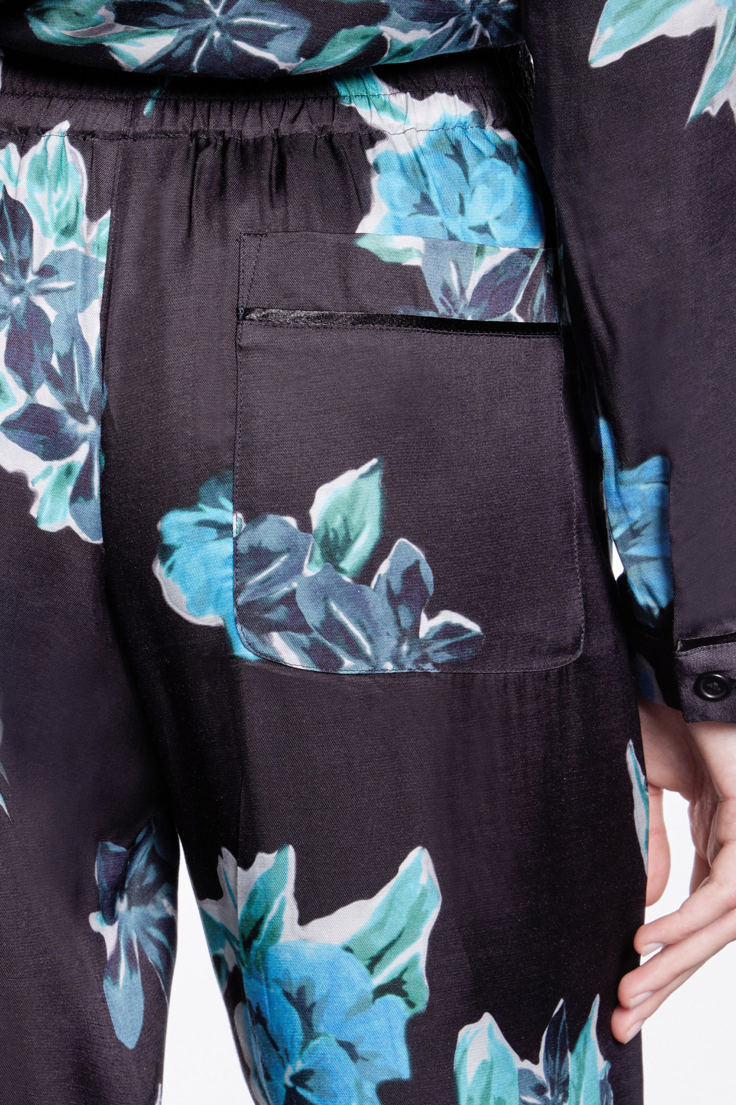 ELASTIC WAIST PAJAMA-STYLE PANTS BLACK BLUE 6