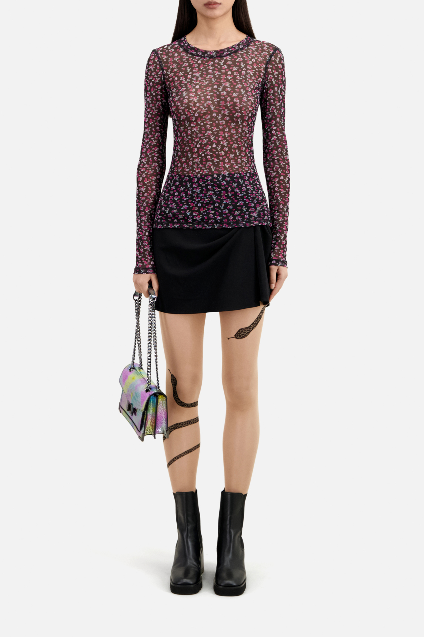 MESH TOP WITH PRINT BLACK/PINK 2