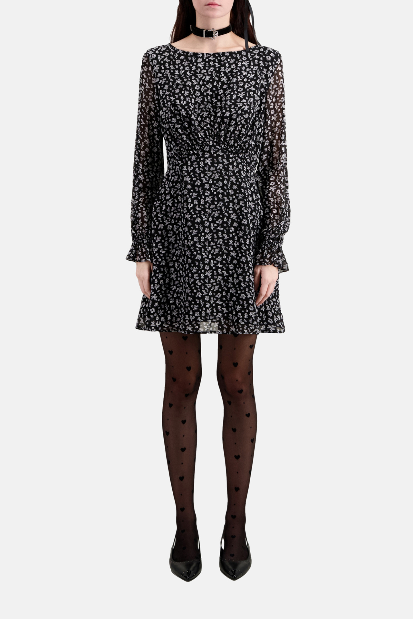 SHORT DRESS WITH LONG SLEEVES BLACK-ECRU 2