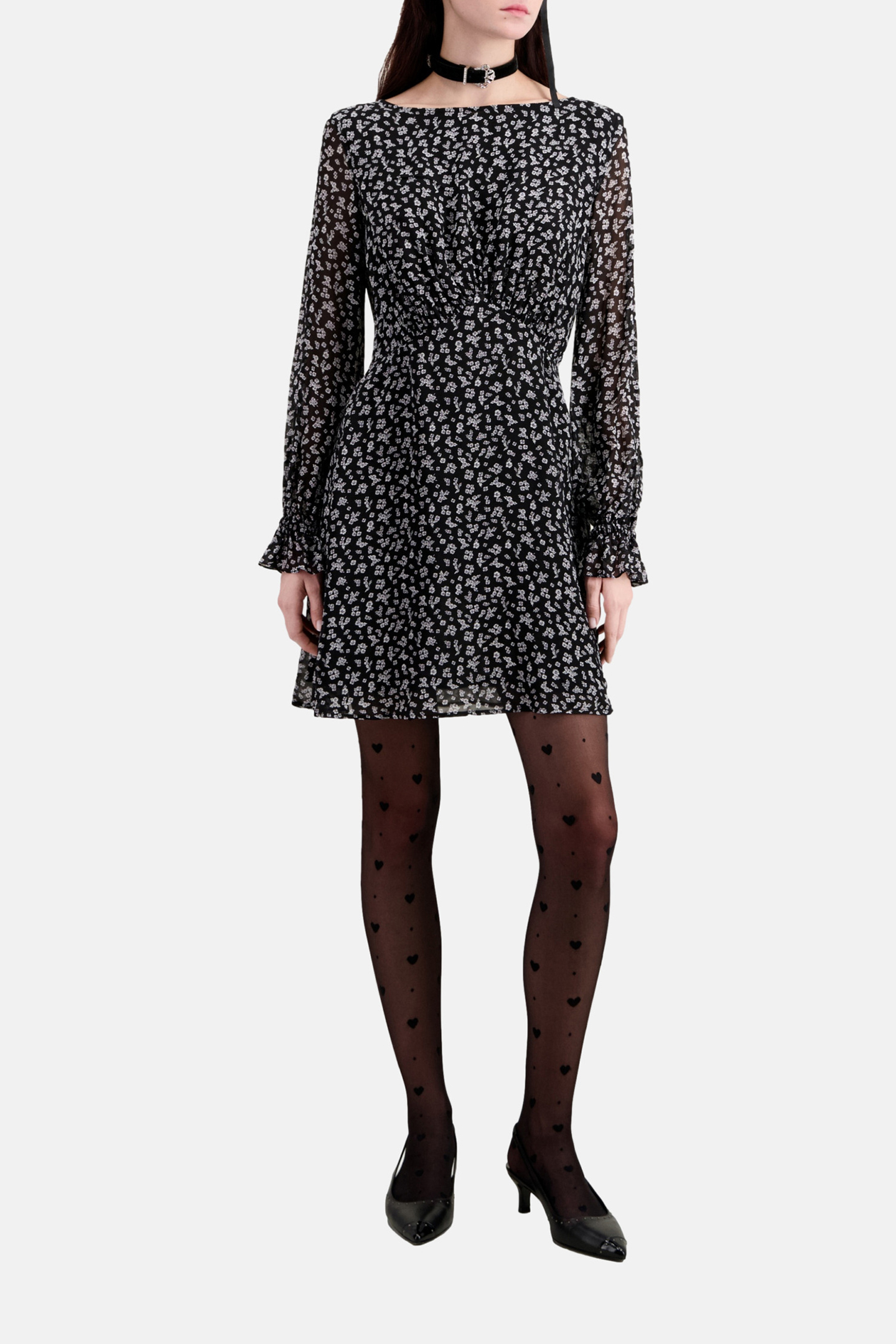 SHORT DRESS WITH LONG SLEEVES BLACK-ECRU 5